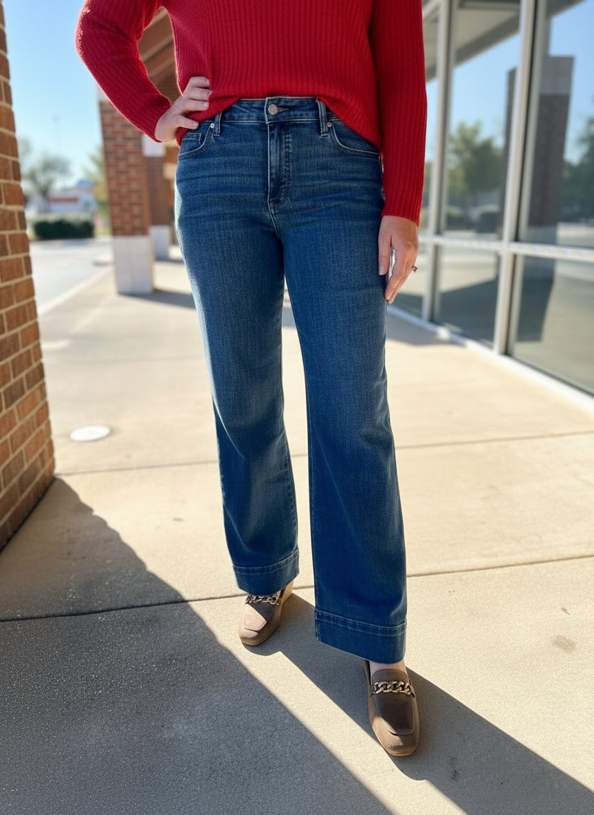 Judy Blue Mid Rise Trouser Wide Leg Jeans - A'Bekah's Boutique