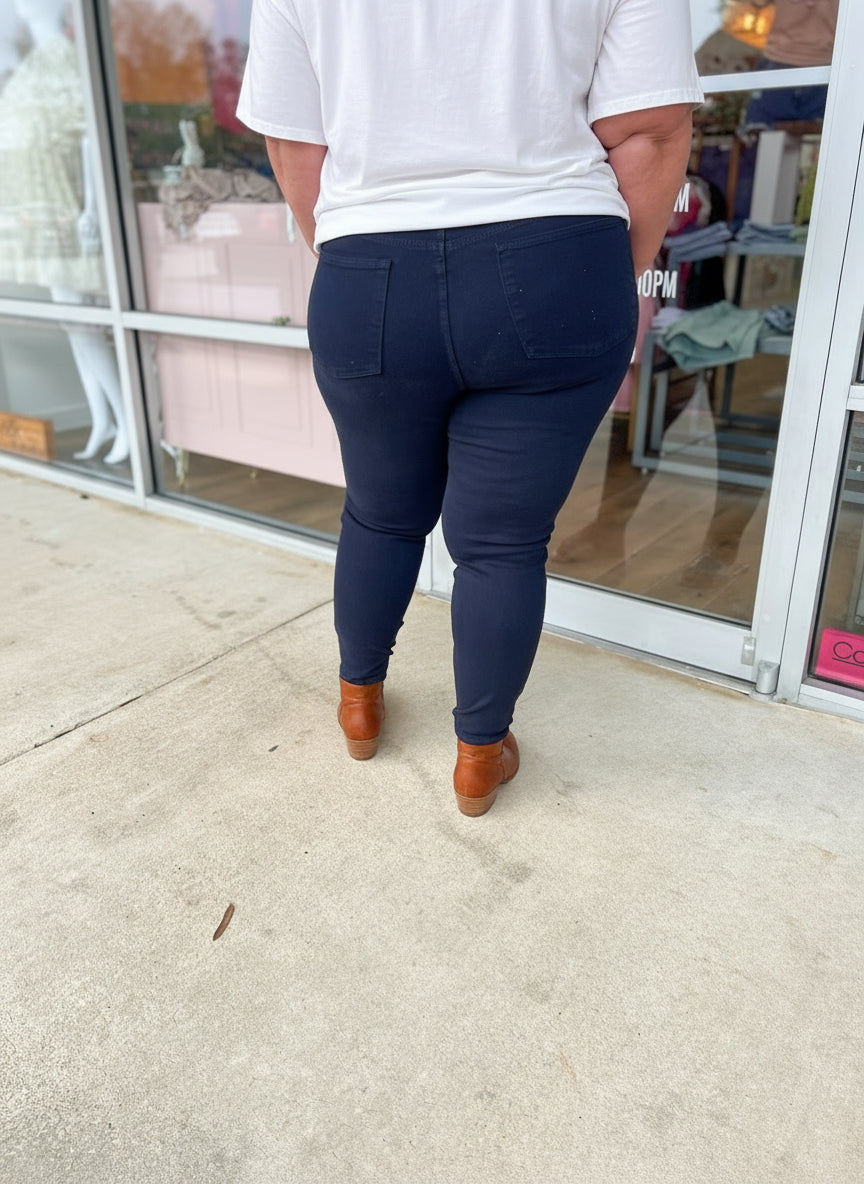 Judy Blue Navy High Waist Skinny Jeans with Tummy Control (C) - A'Bekah's Boutique