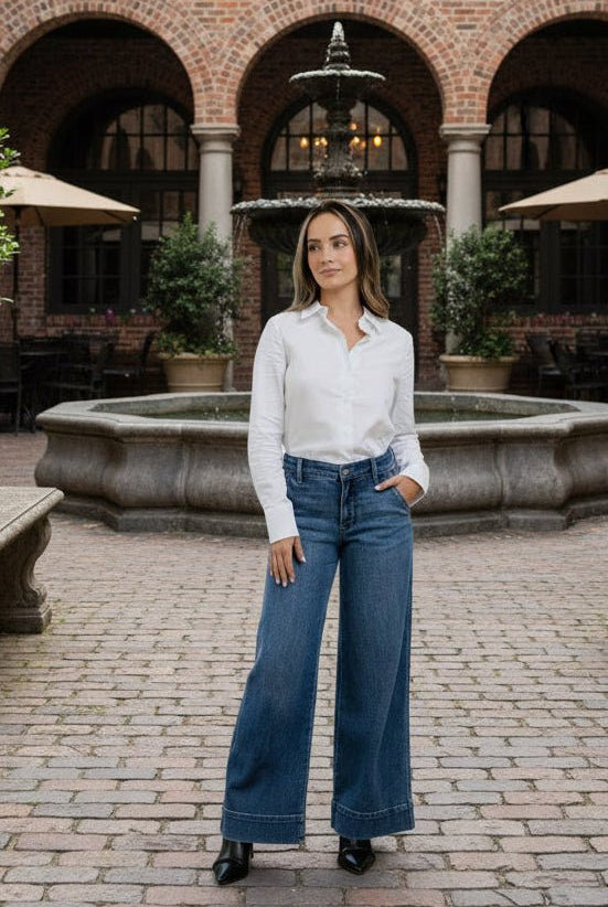 Judy Blue PETITE Mid Rise Trouser Wide Leg Jeans - A'Bekah's Boutique