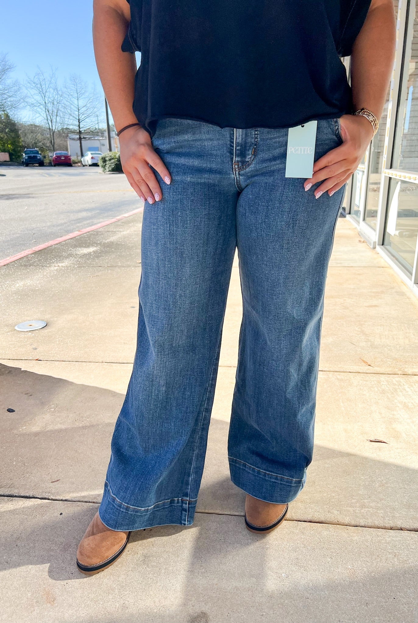 Judy Blue PETITE Mid Rise Trouser Wide Leg Jeans - A'Bekah's Boutique