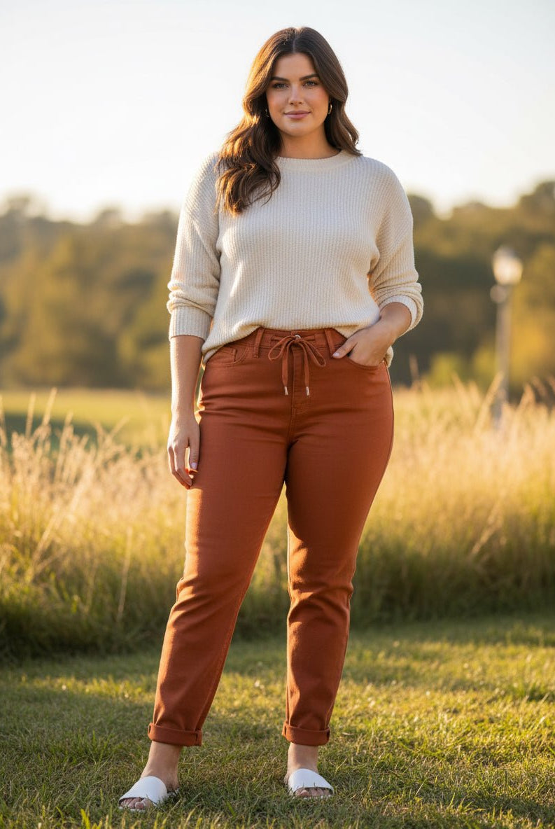 Judy Blue Rust Orange Joggers with Drawstring (C) - A'Bekah's Boutique