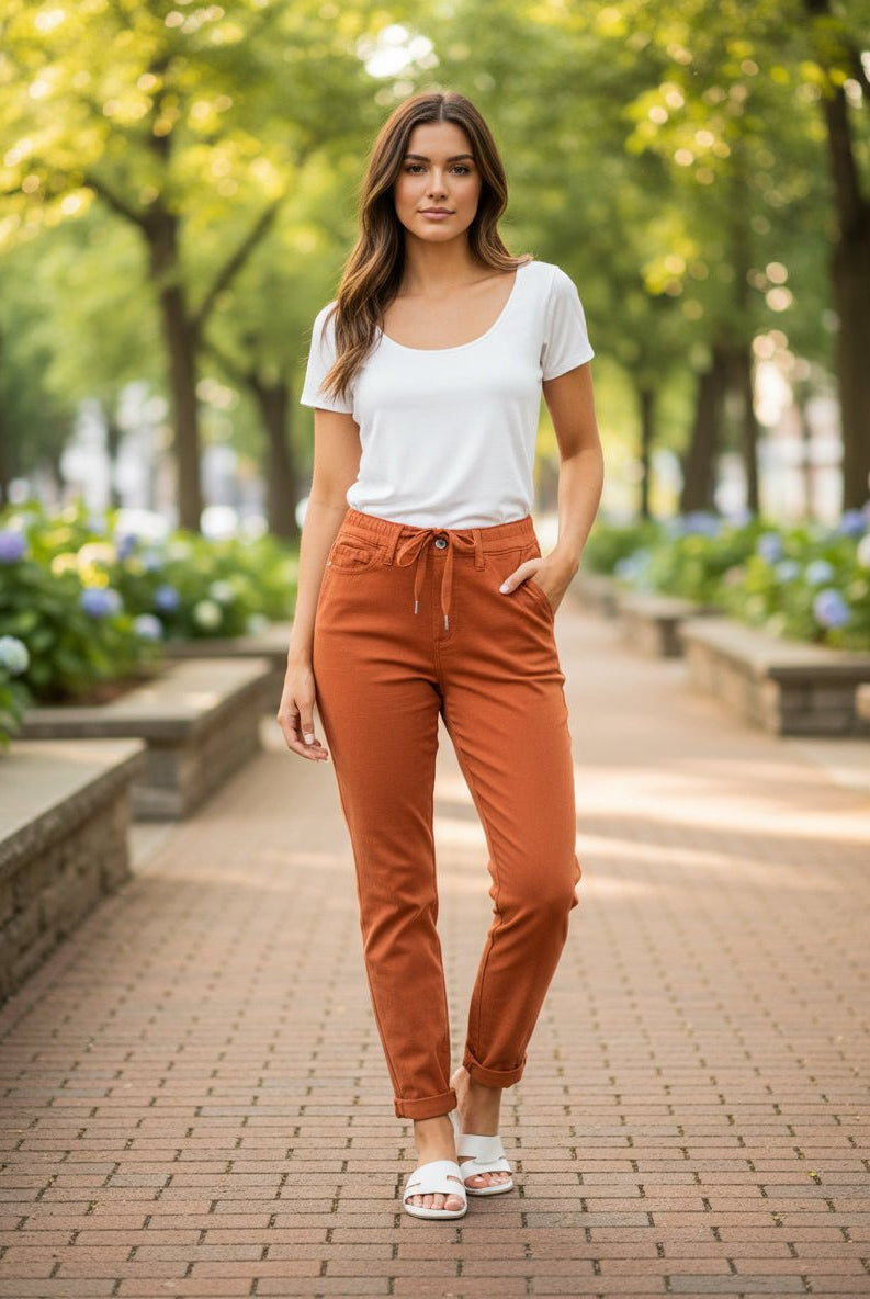 Judy Blue Rust Orange Joggers with Drawstring (R) - A'Bekah's Boutique