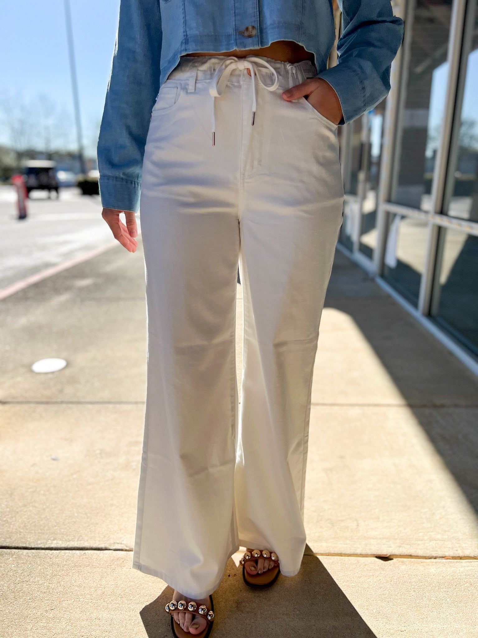 Judy Blue White High Waisted Featherweight Wide Leg Palazzo Jeans 31" Inseam - A'Bekah's Boutique