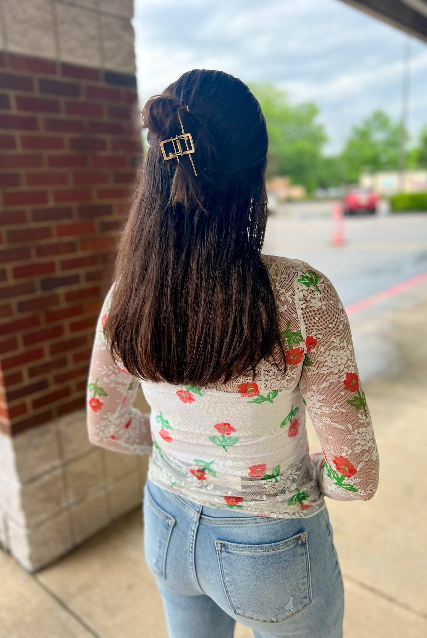 Just a Theory Ecru Floral Sheer Long Sleeve Top - A'Bekah's Boutique