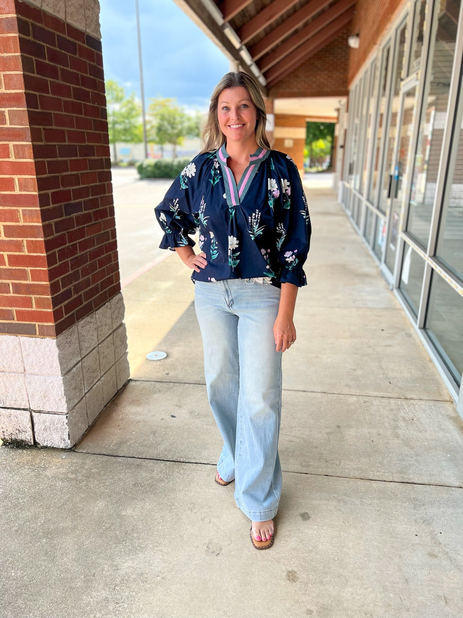 Just Because Midnight Mix Floral V - Neck Top (R) - A'Bekah's Boutique