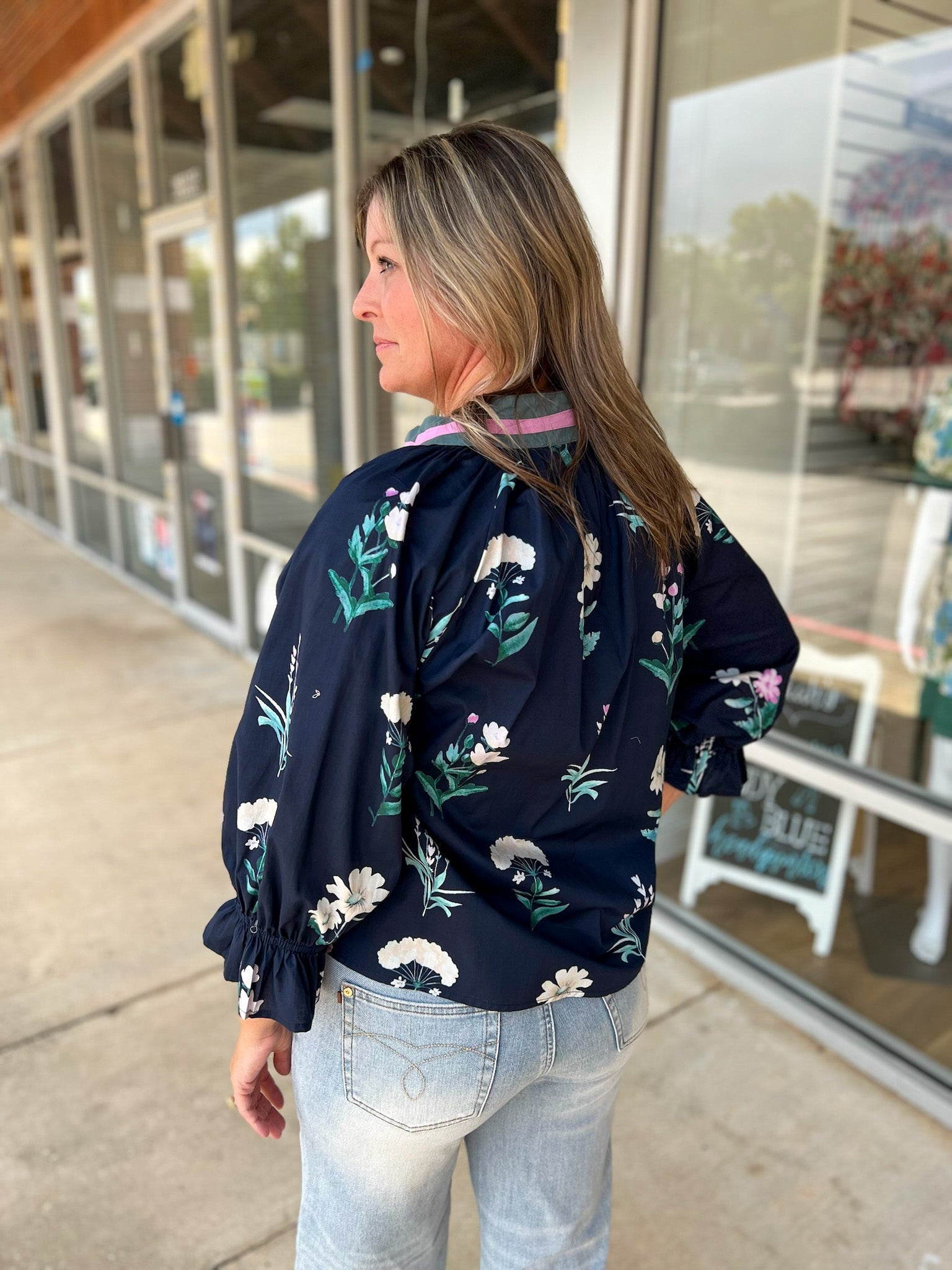 Just Because Midnight Mix Floral V - Neck Top (R) - A'Bekah's Boutique