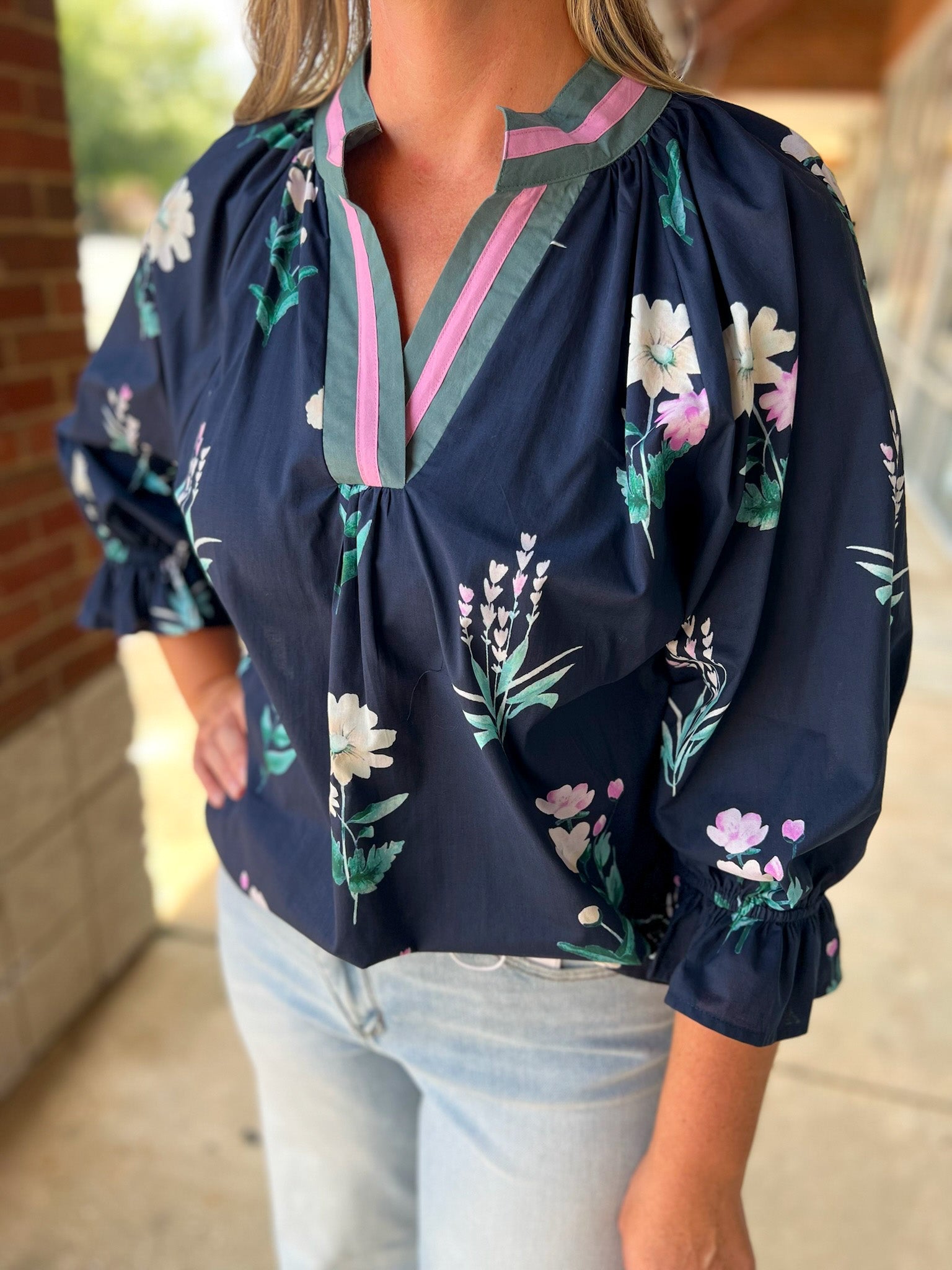 Just Because Midnight Mix Floral V - Neck Top (R) - A'Bekah's Boutique