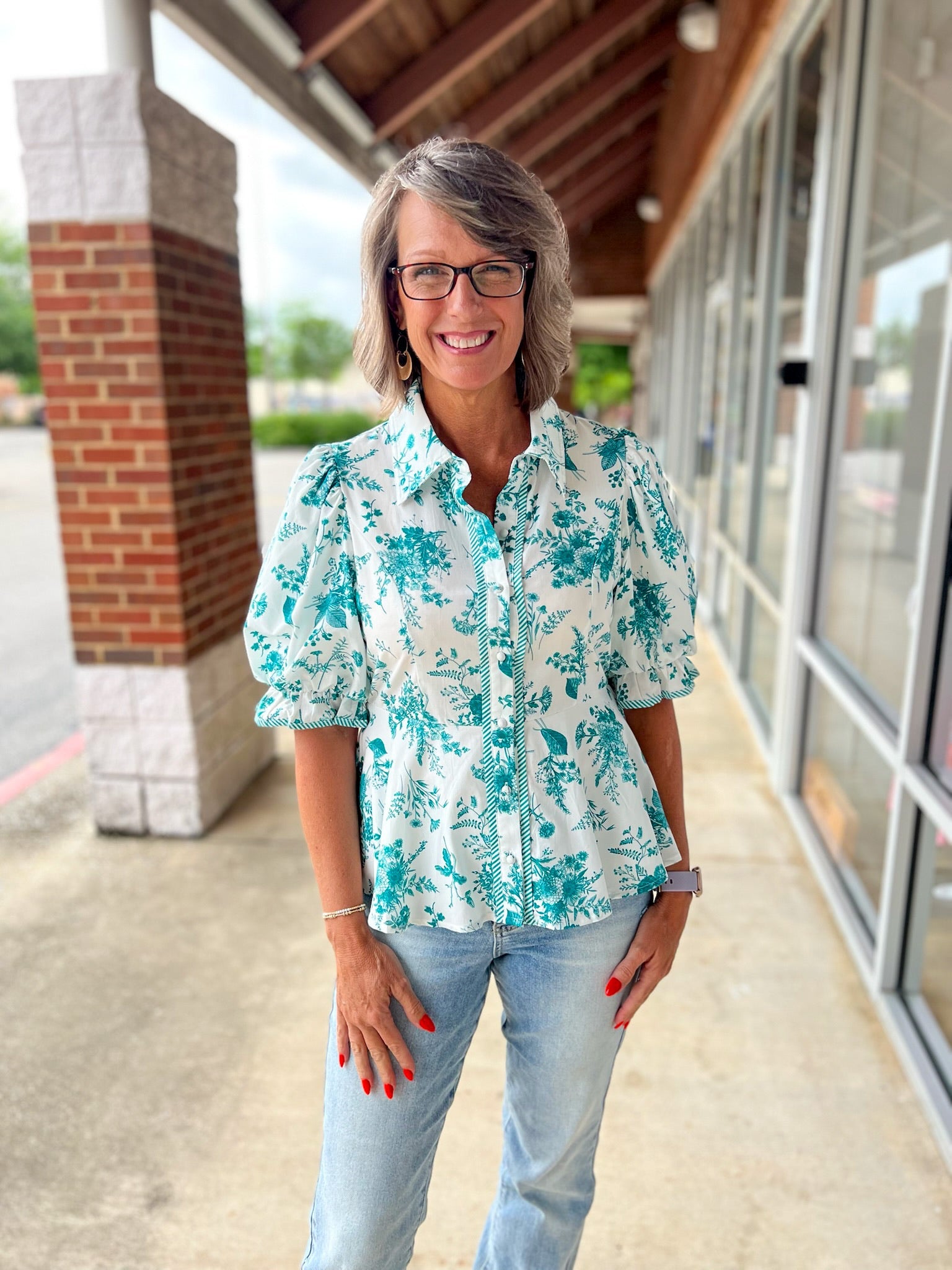 Keep Watch Teal Floral Short Sleeve Peplum Top - A'Bekah's Boutique