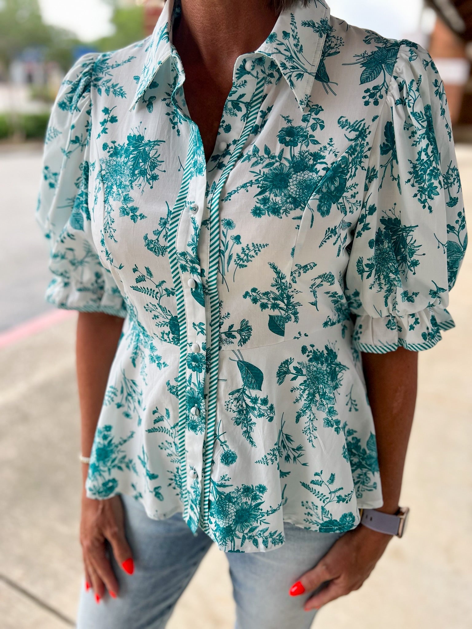 Keep Watch Teal Floral Short Sleeve Peplum Top - A'Bekah's Boutique