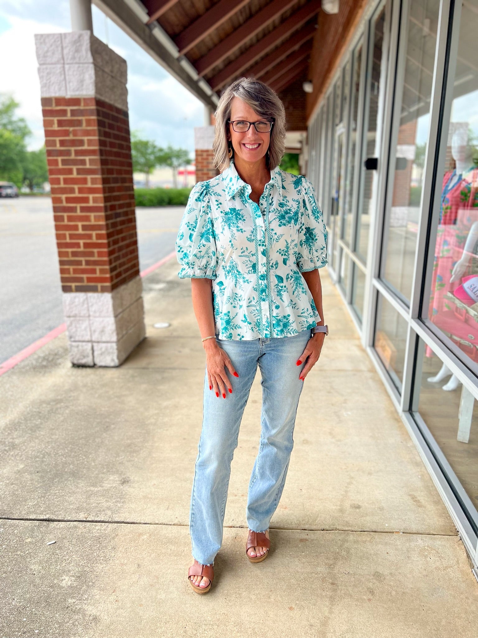Keep Watch Teal Floral Short Sleeve Peplum Top - A'Bekah's Boutique
