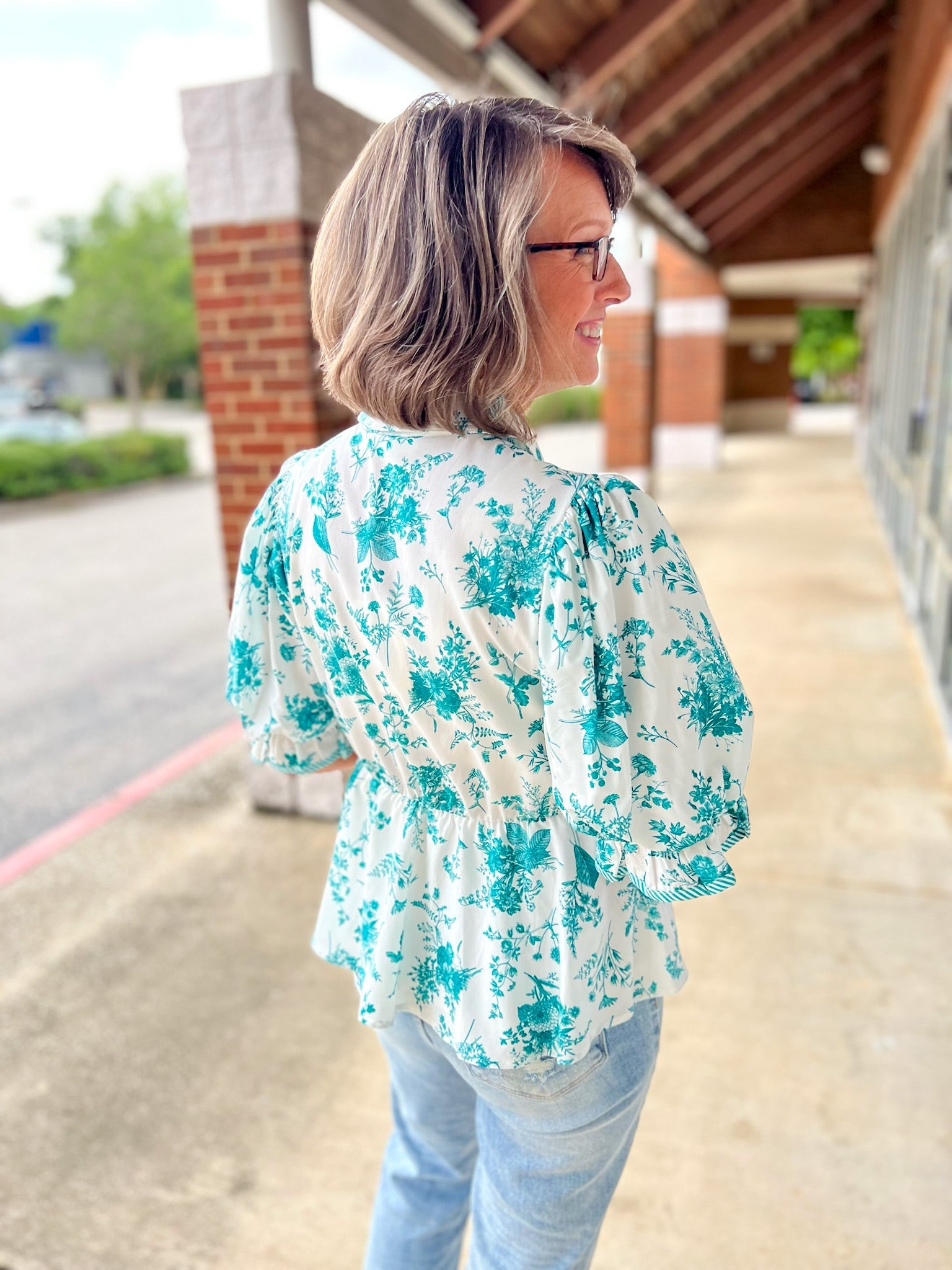 Keep Watch Teal Floral Short Sleeve Peplum Top - A'Bekah's Boutique