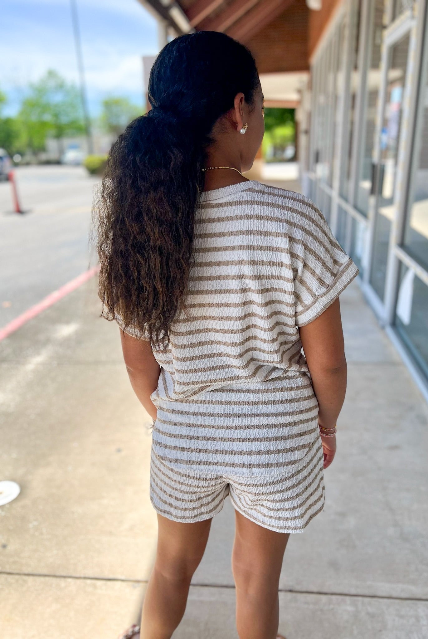Khaki Striped Short Sleeve Short Set - A'Bekah's Boutique