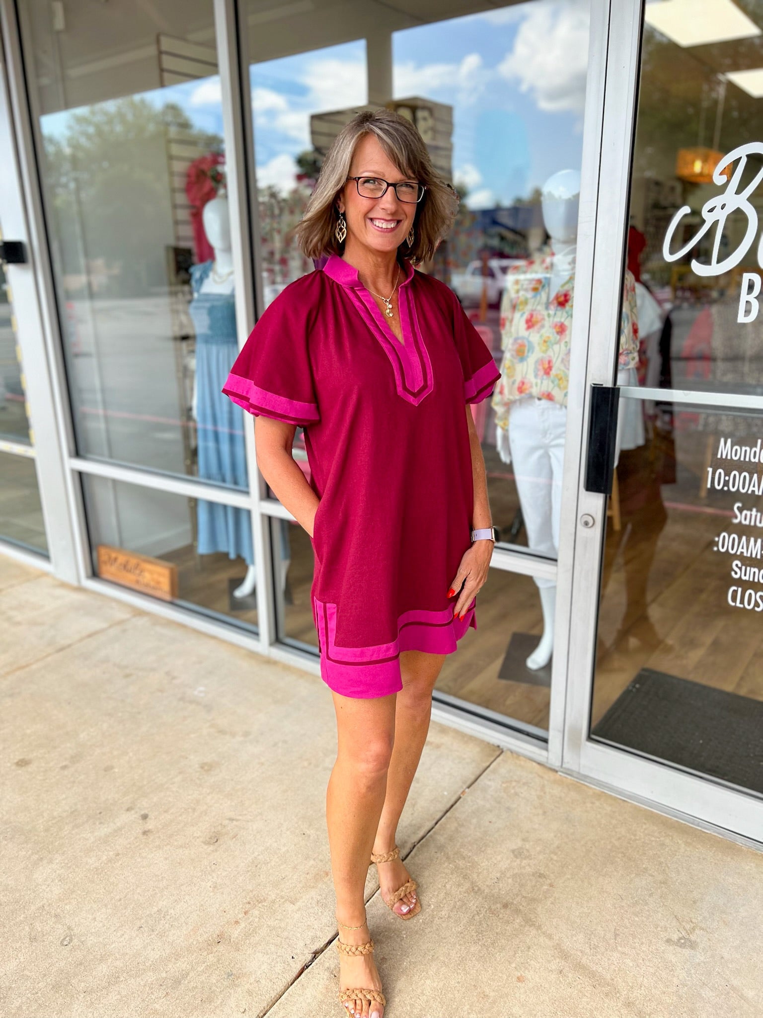 Know Your Worth Burgundy Contrast Dress with Short Lantern Sleeves - A'Bekah's Boutique