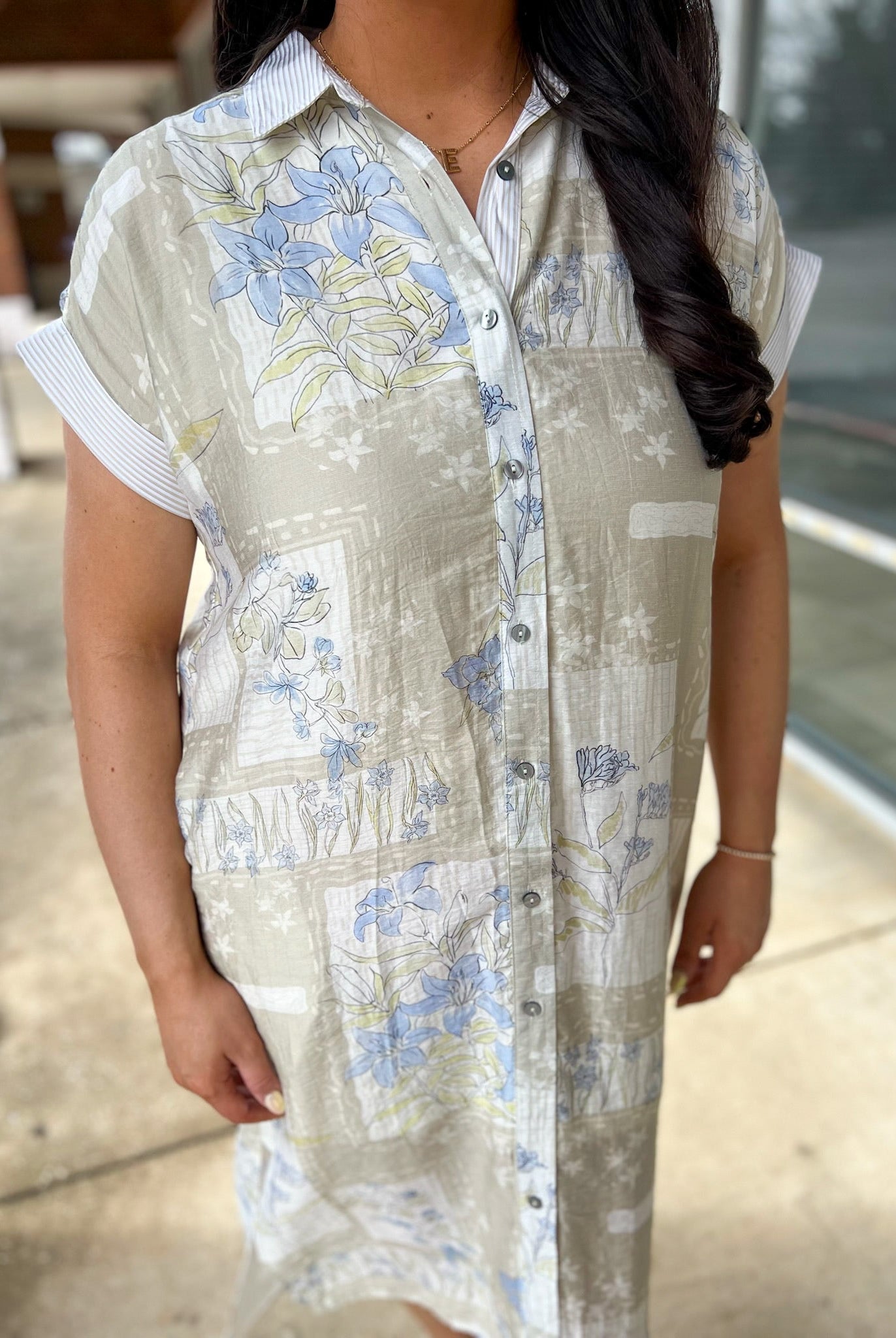 Latte Floral Short Sleeve Midi Dress with Side Slits and Pockets - A'Bekah's Boutique