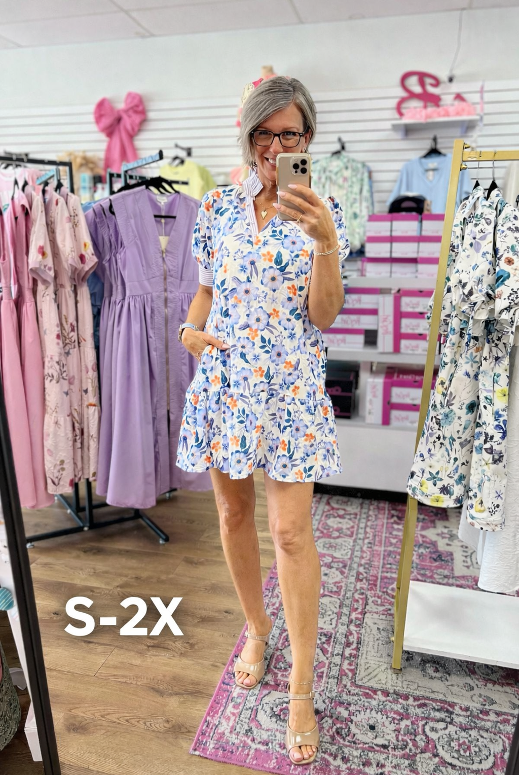 Lavender Floral Jacquard Print Dress with Short Puff Sleeves - A'Bekah's Boutique