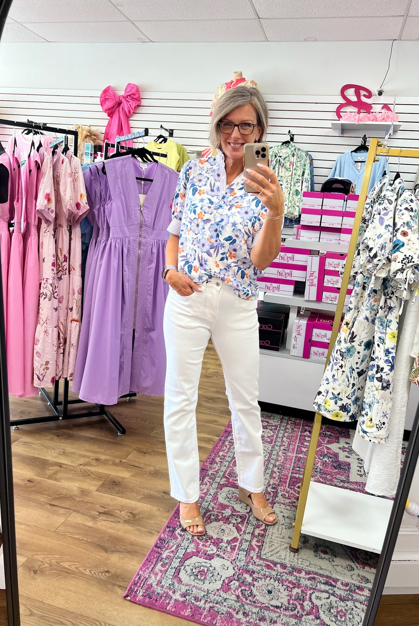 Lavender Jacquard Floral Top with Short Puff Sleeves - A'Bekah's Boutique