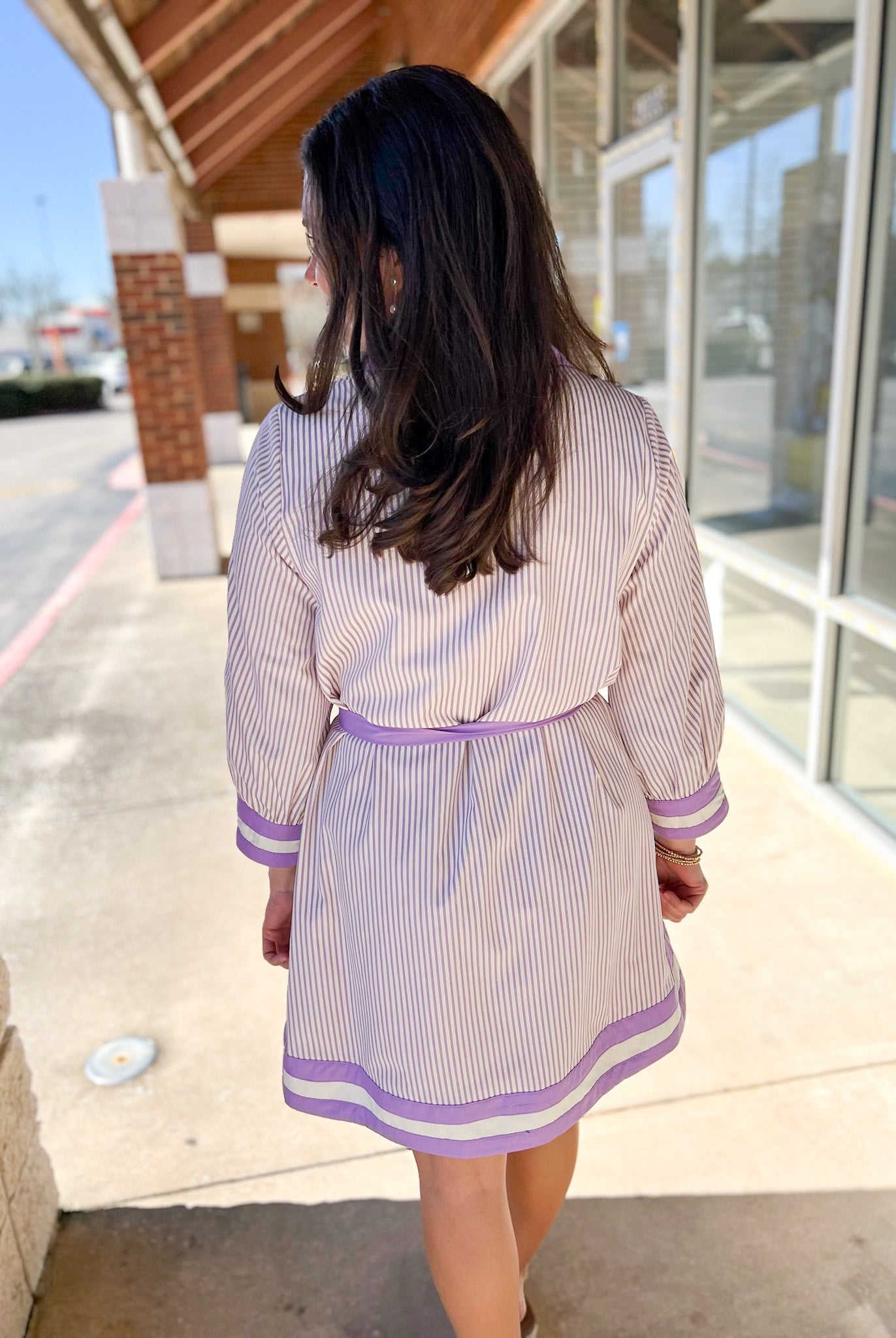 Lavender Striped Button Up Dress with Tie Waist - A'Bekah's Boutique