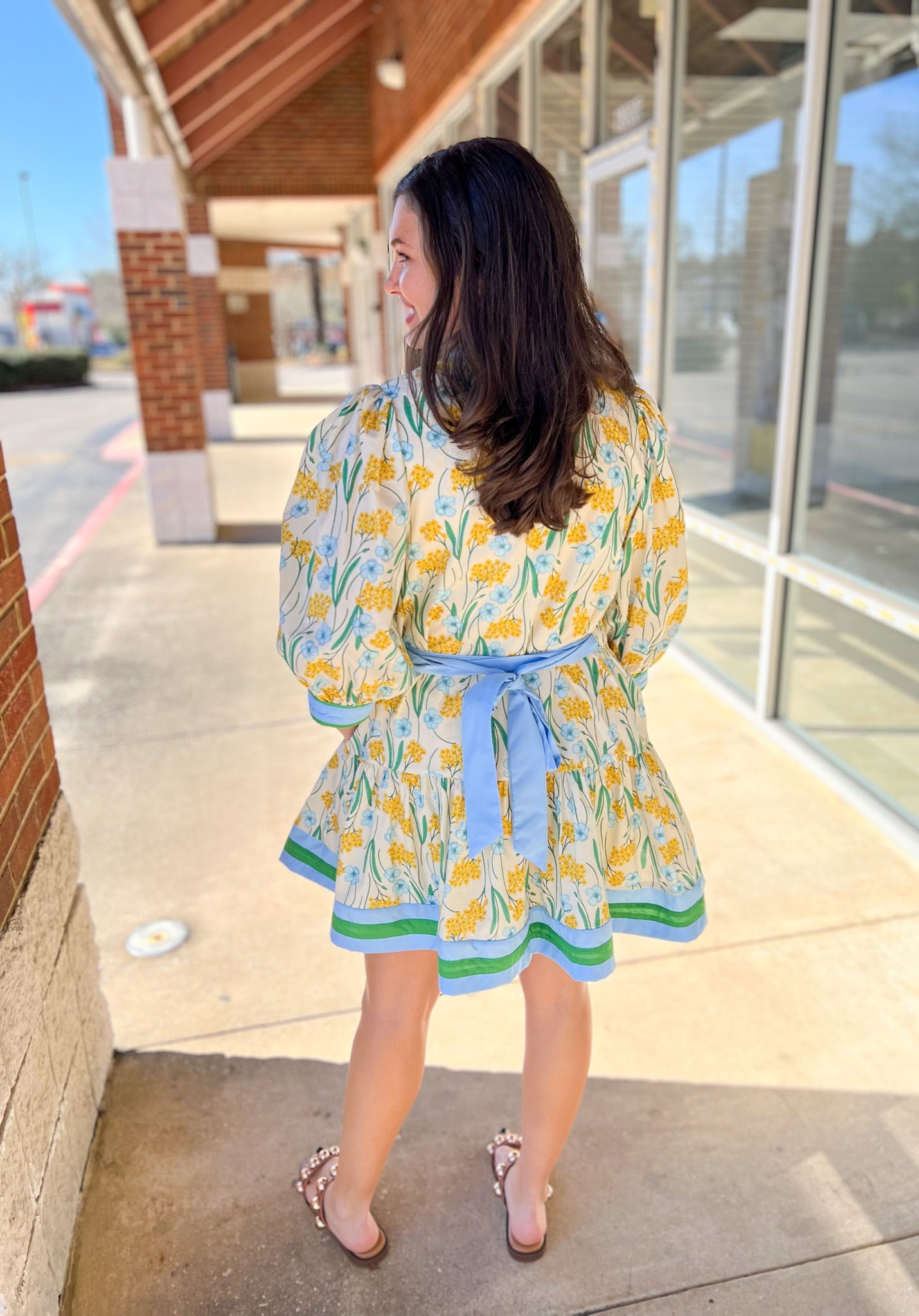 Lemon Yellow Floral Dress with Tie Waist - A'Bekah's Boutique