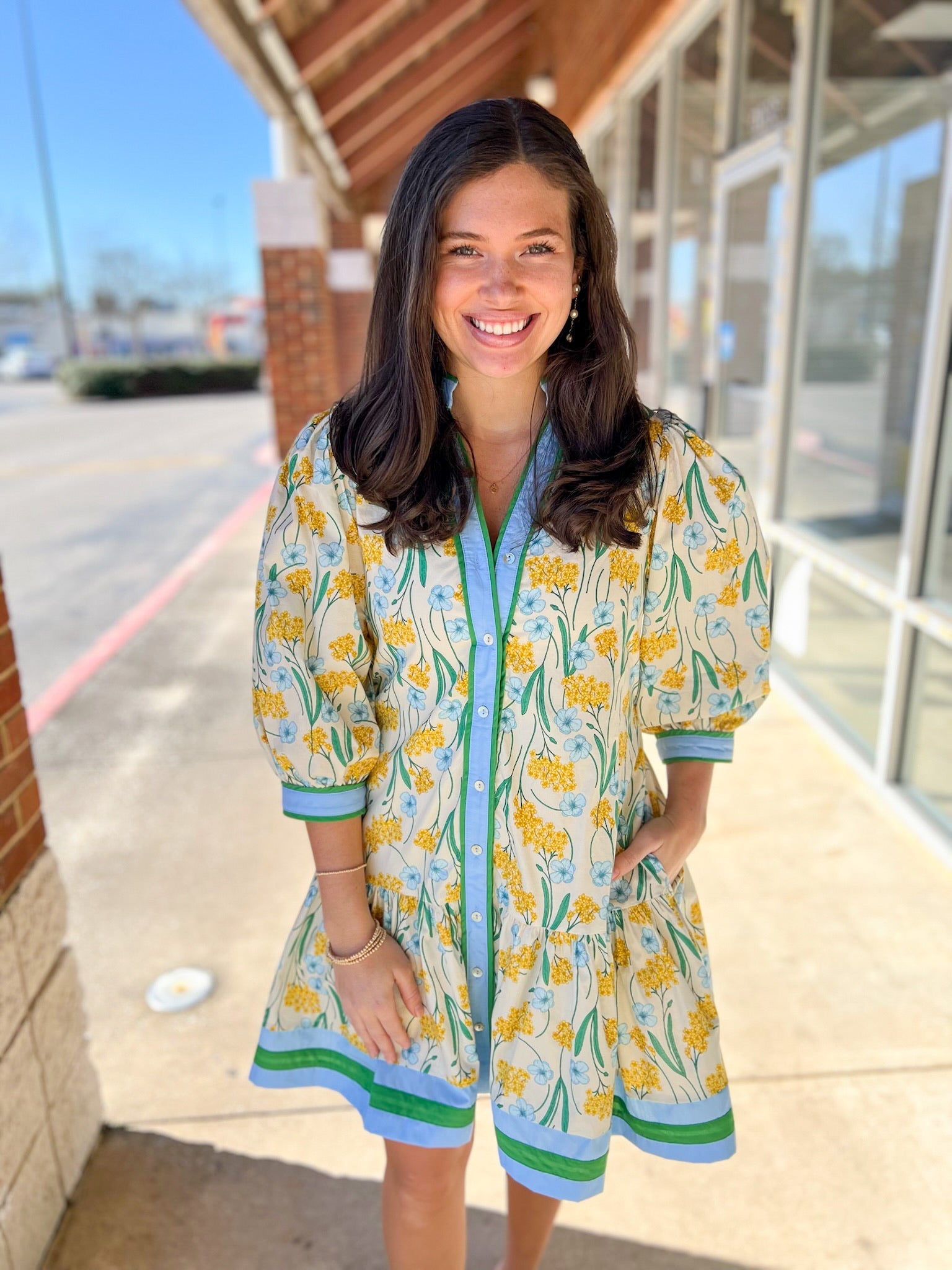 Lemon Yellow Floral Dress with Tie Waist - A'Bekah's Boutique