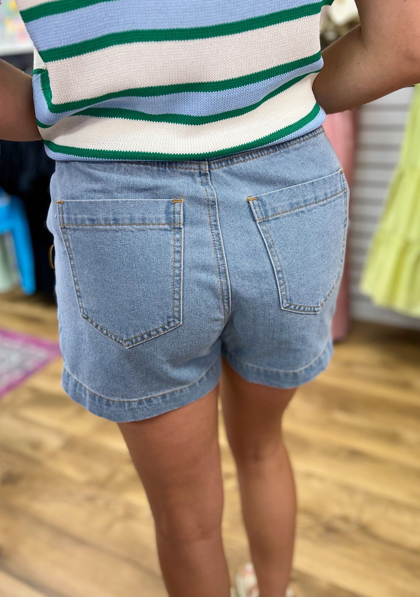 Light Blue Shorts with Front Seam Detail - A'Bekah's Boutique