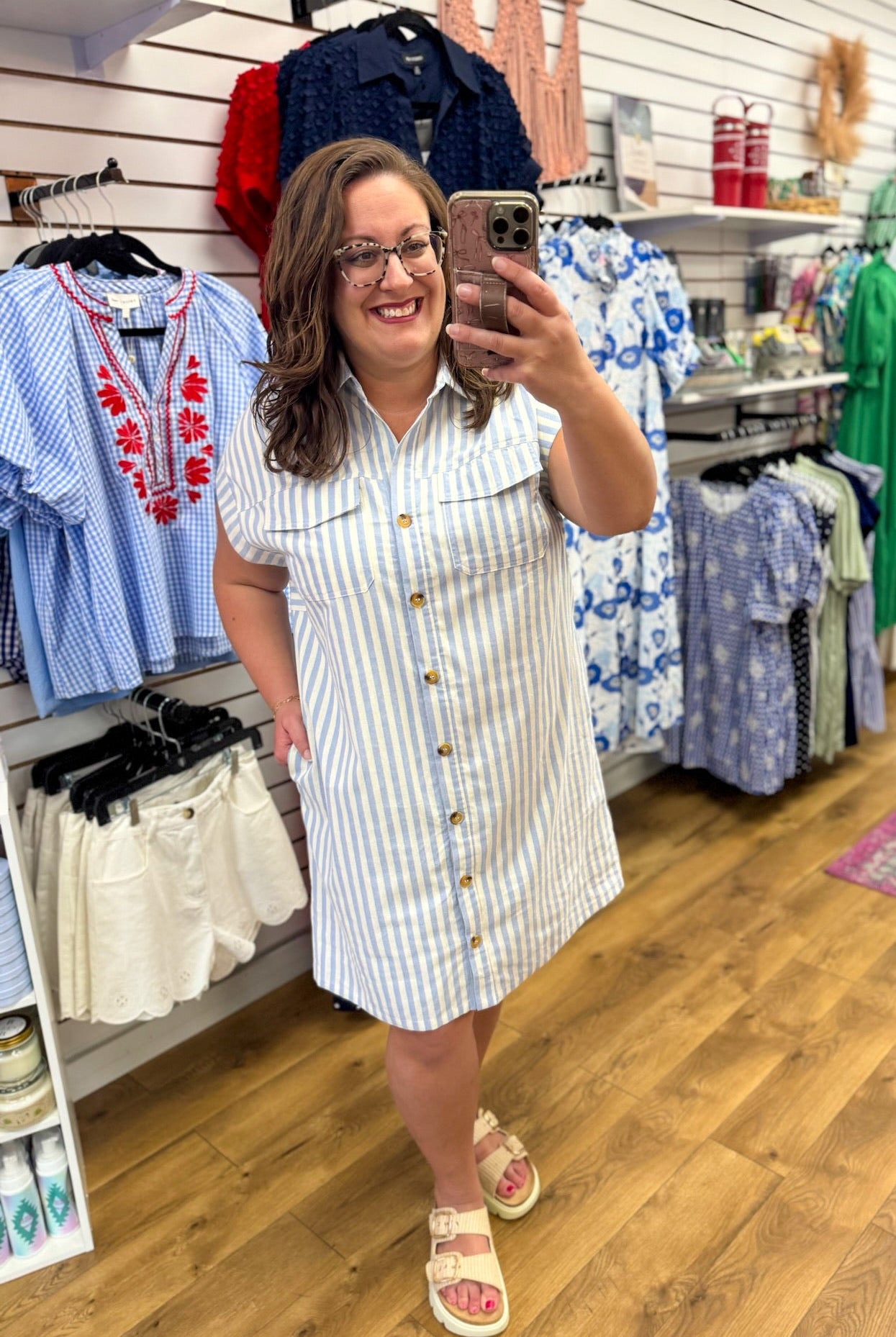 Light Blue Striped Button Up Dress with Pockets - A'Bekah's Boutique