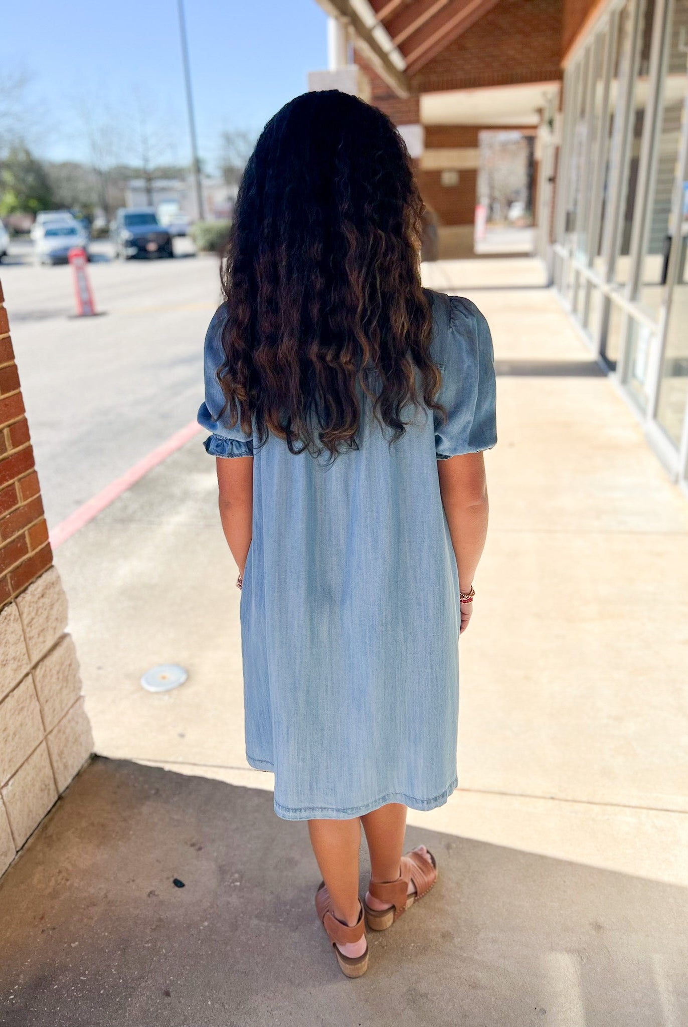 Light Denim Dress with Front Button Details and Pockets - A'Bekah's Boutique