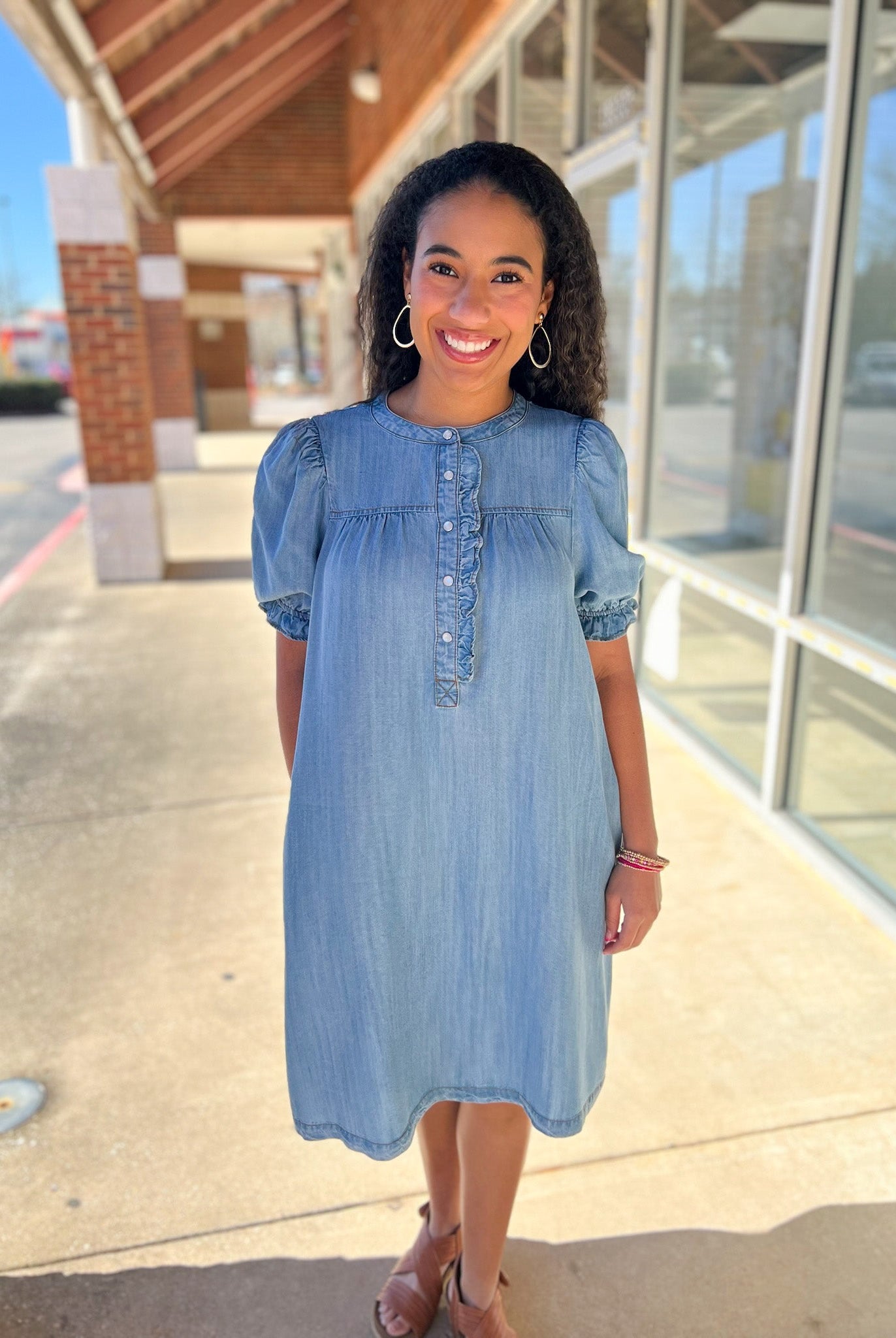 Light Denim Dress with Front Button Details and Pockets - A'Bekah's Boutique