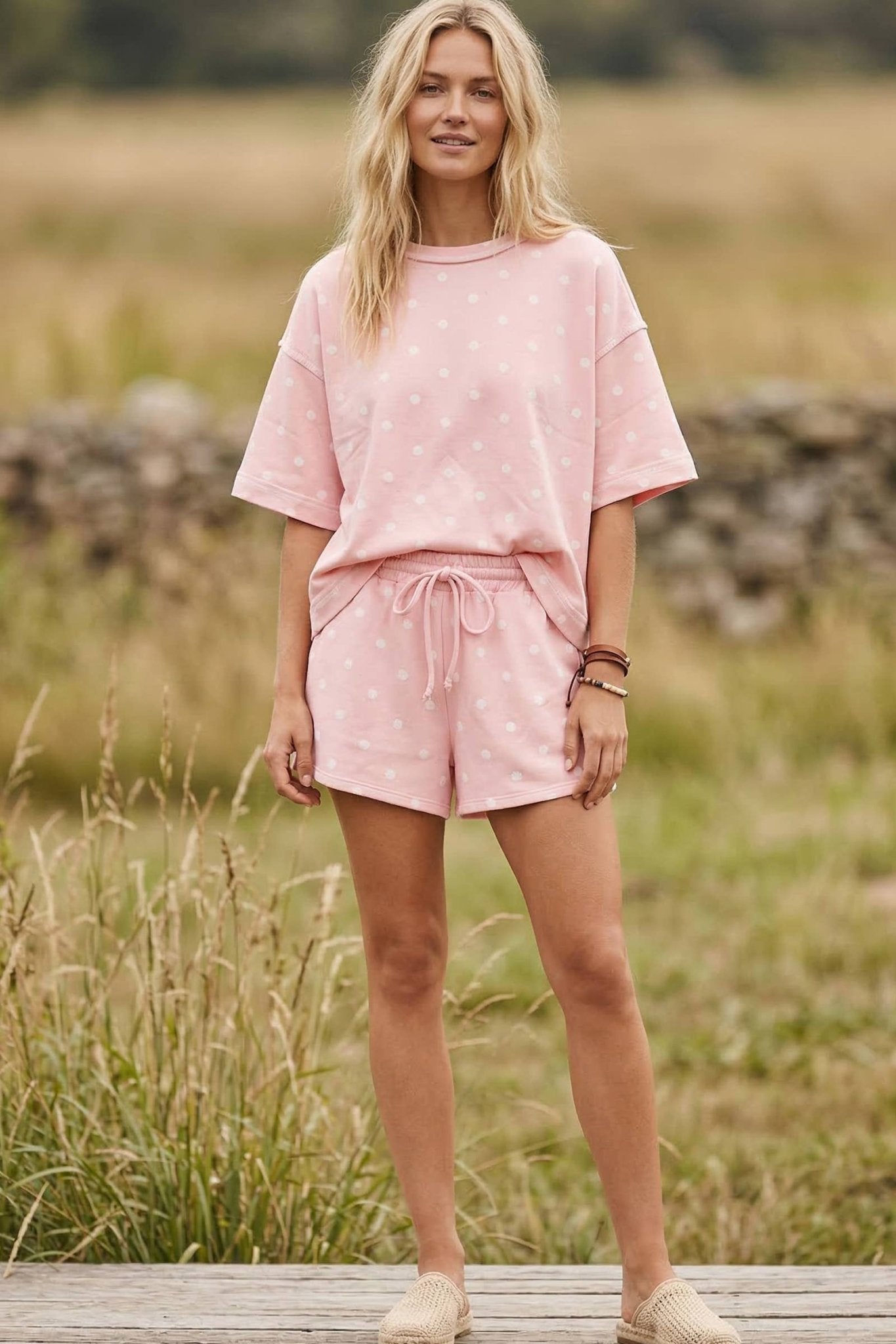 Light Pink and White Polka Dot Heavy Scuba Top and Shorts Set - A'Bekah's Boutique
