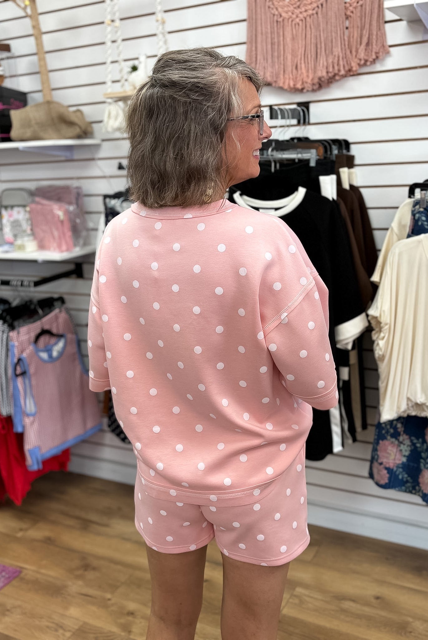 Light Pink and White Polka Dot Heavy Scuba Top and Shorts Set - A'Bekah's Boutique