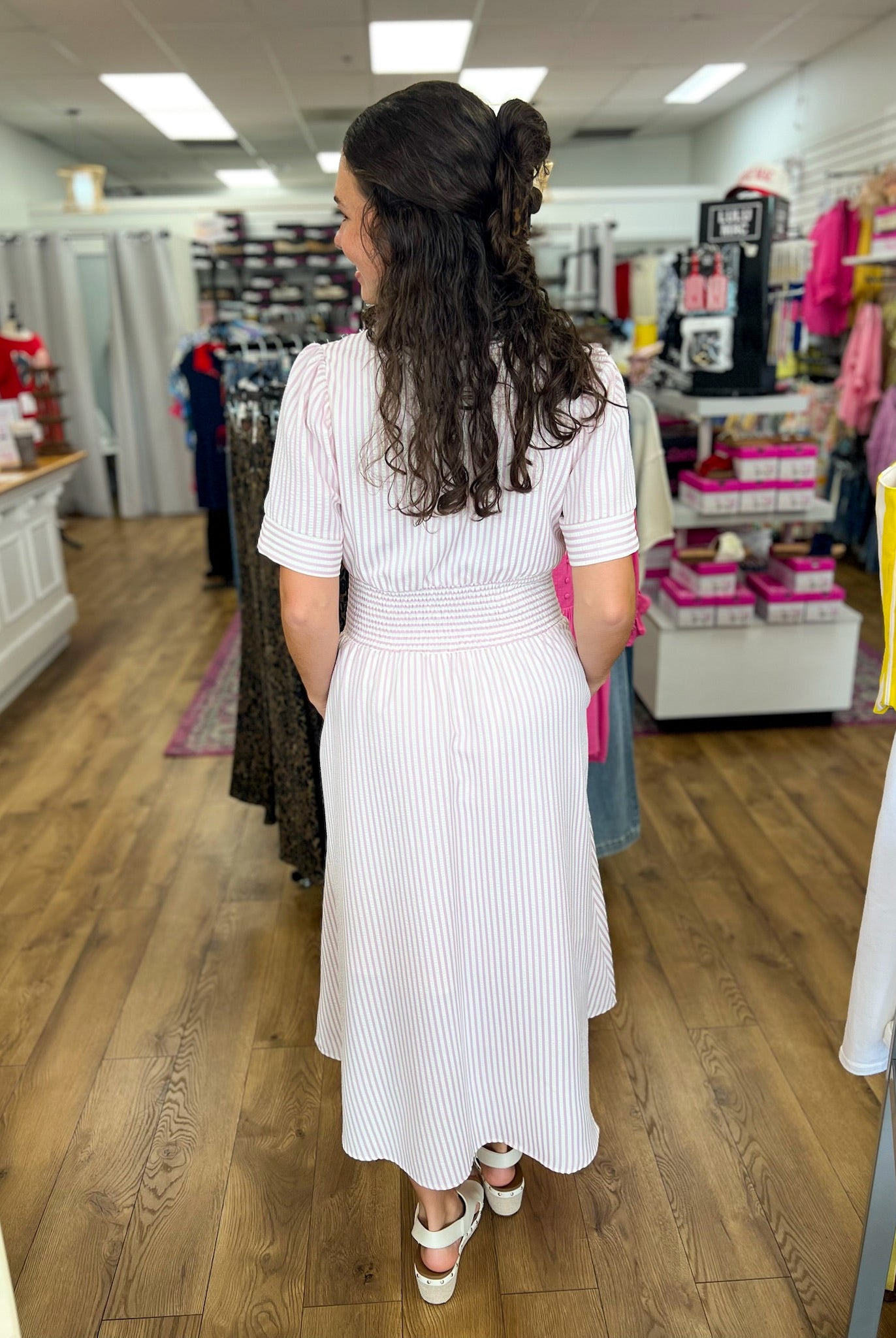 Light Pink Striped Zip Front Midi Dress - A'Bekah's Boutique