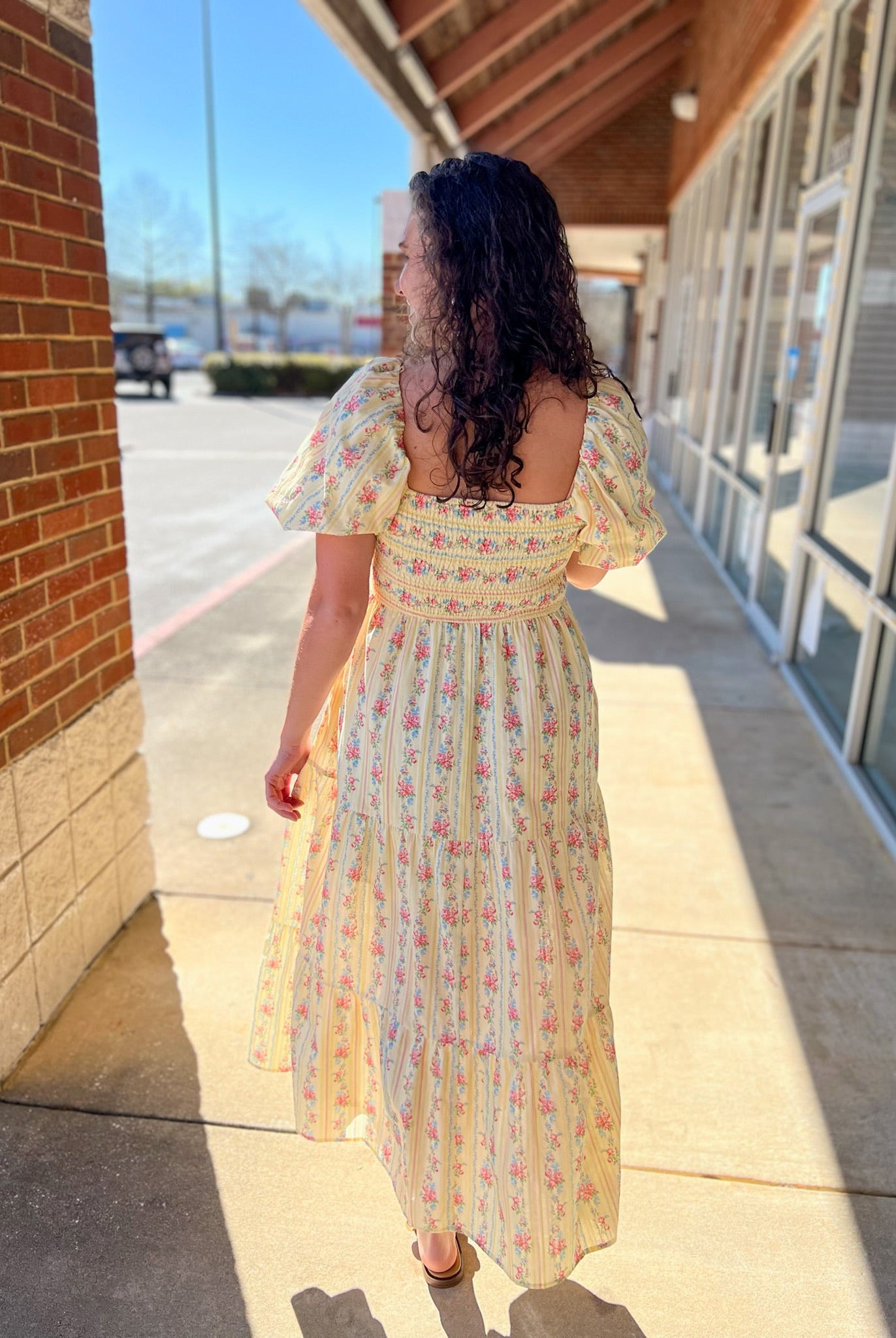 Light Yellow Floral Stripe Maxi Dress with Pintuck Details - A'Bekah's Boutique