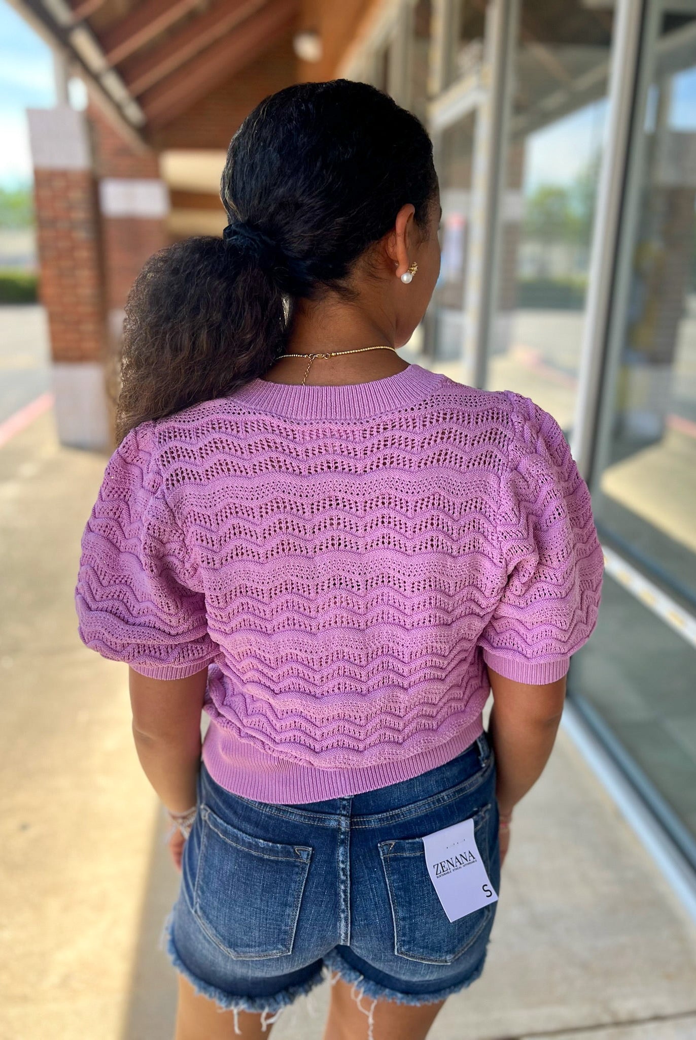 Lilac Pink Textured Open Knit Button Front Top - A'Bekah's Boutique