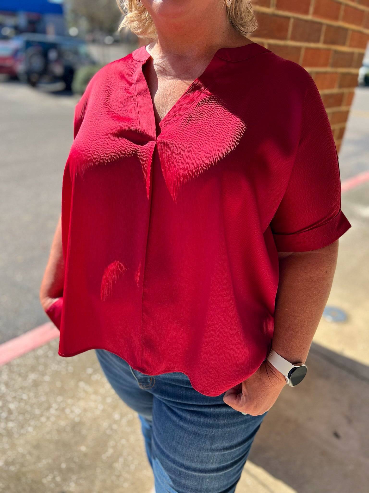 Lock Eyes Burgundy V - Neck Short Sleeve Top - A'Bekah's Boutique