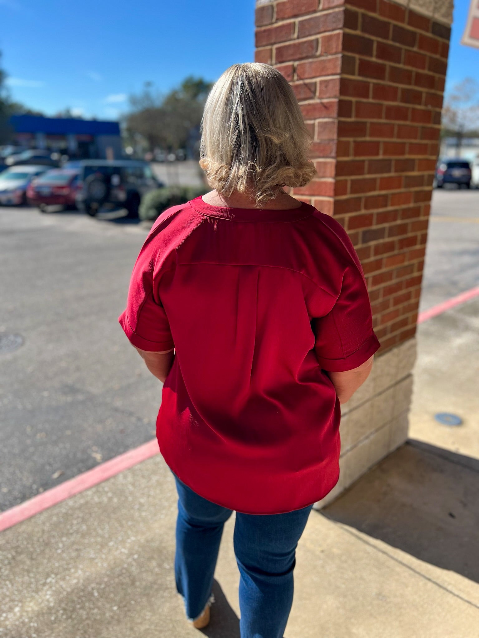 Lock Eyes Burgundy V - Neck Short Sleeve Top - A'Bekah's Boutique