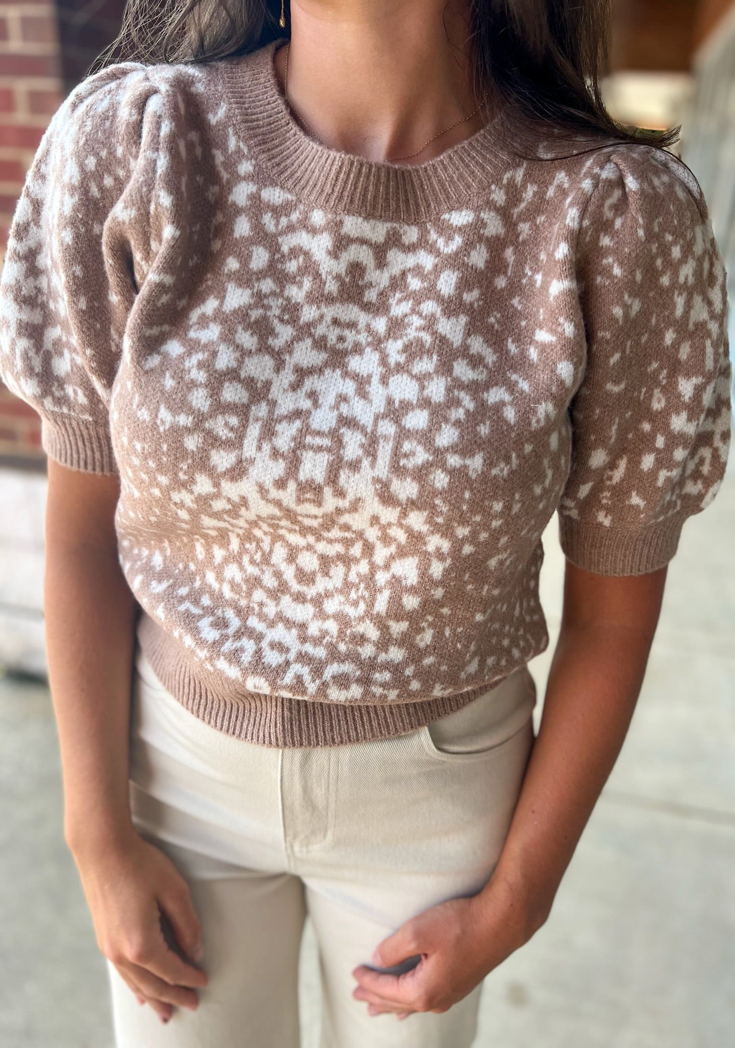 Love To Love You Latte Animal Print Short Puff Sleeve Sweater - A'Bekah's Boutique