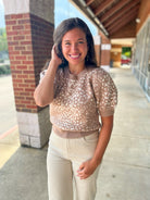 Love To Love You Latte Animal Print Short Puff Sleeve Sweater - A'Bekah's Boutique