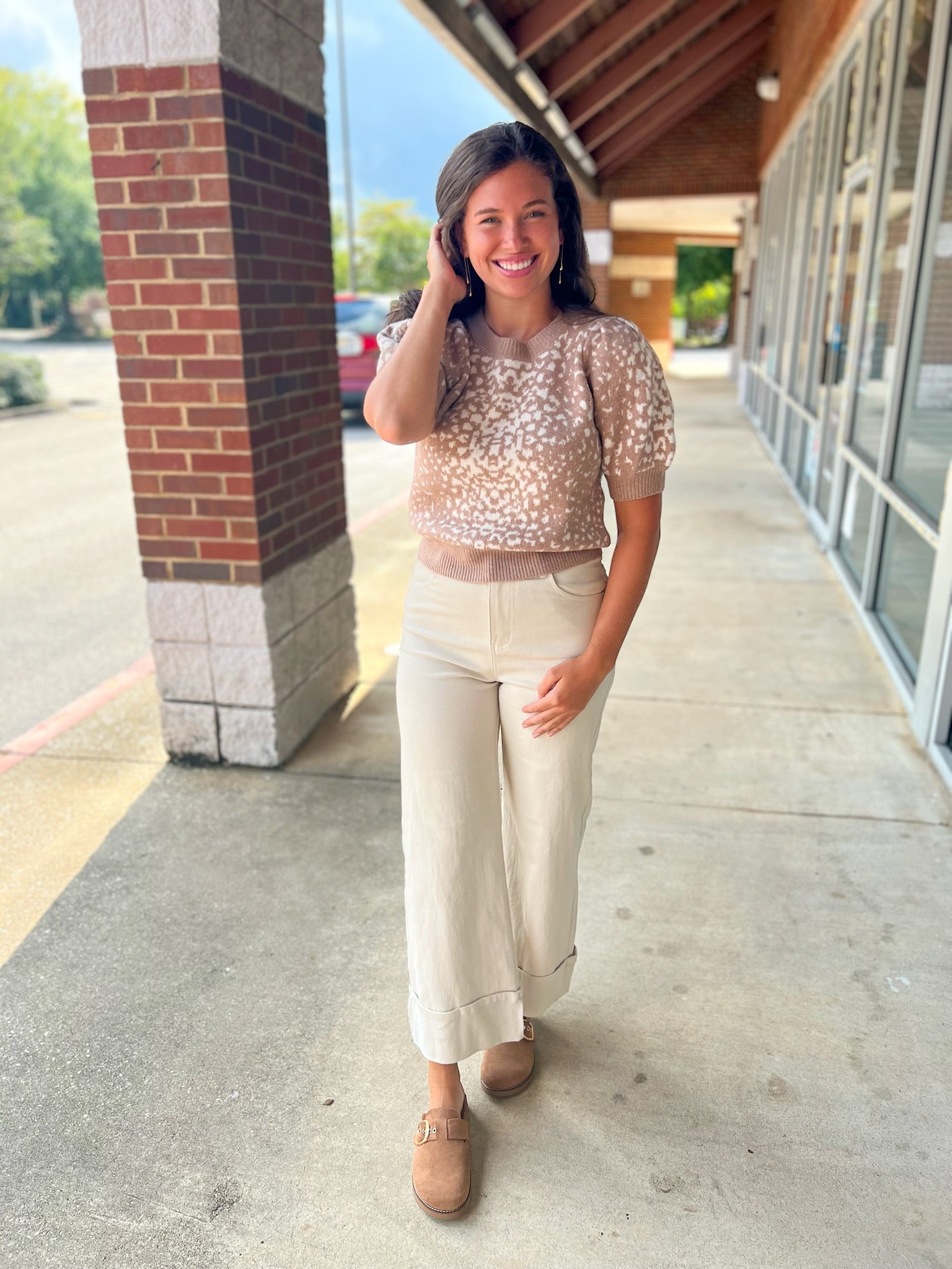 Love To Love You Latte Animal Print Short Puff Sleeve Sweater - A'Bekah's Boutique