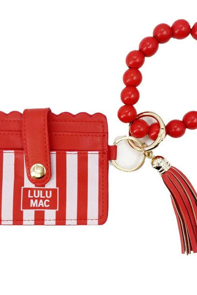Lulu Mac Beaded Wristlet ID Wallet Red Stripe Darby - A'Bekah's Boutique