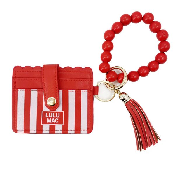 Lulu Mac Beaded Wristlet ID Wallet Red Stripe Darby - A'Bekah's Boutique