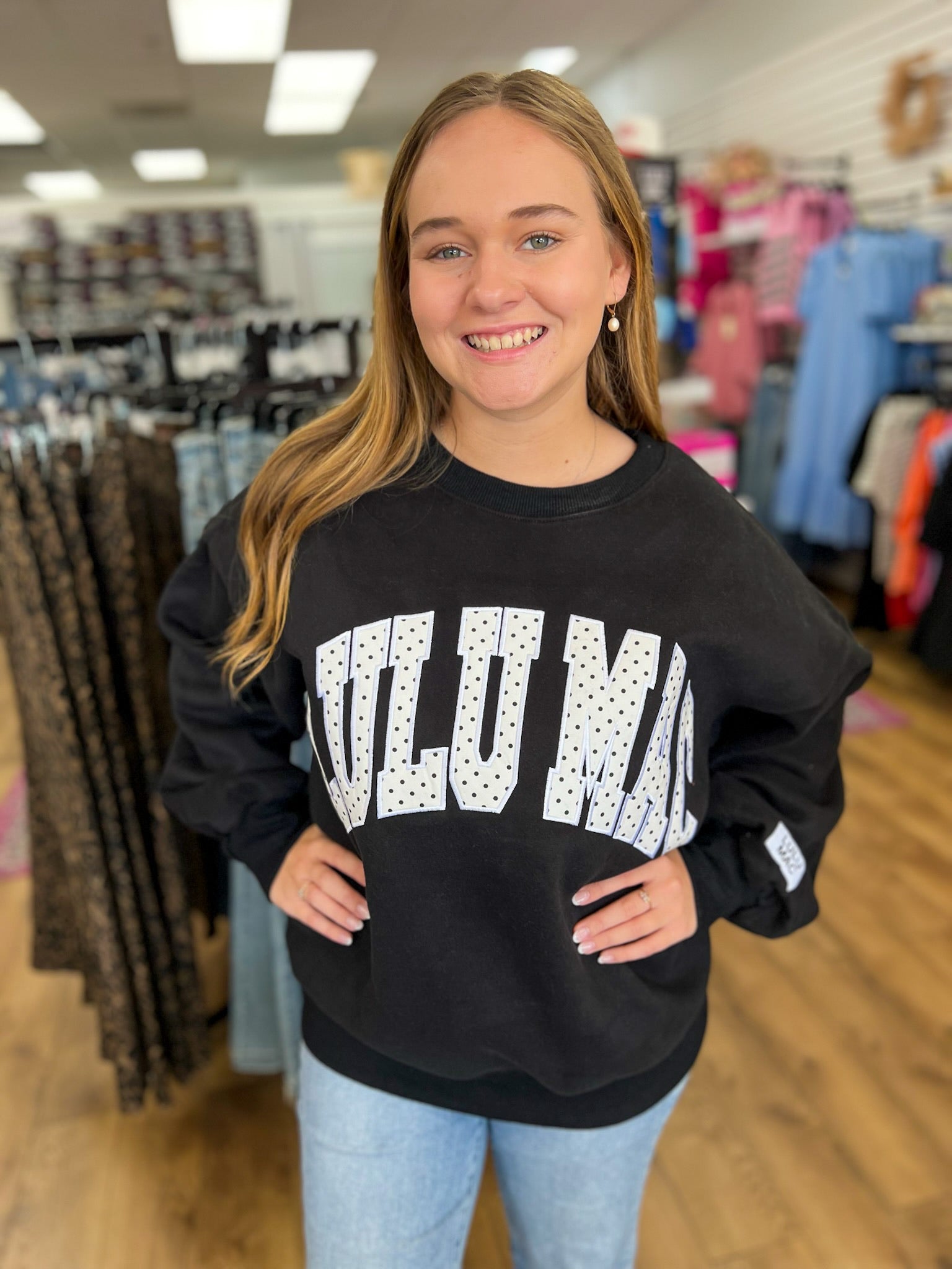 Lulu Mac Black/White Polka Dot Stitched Sweatshirt - A'Bekah's Boutique