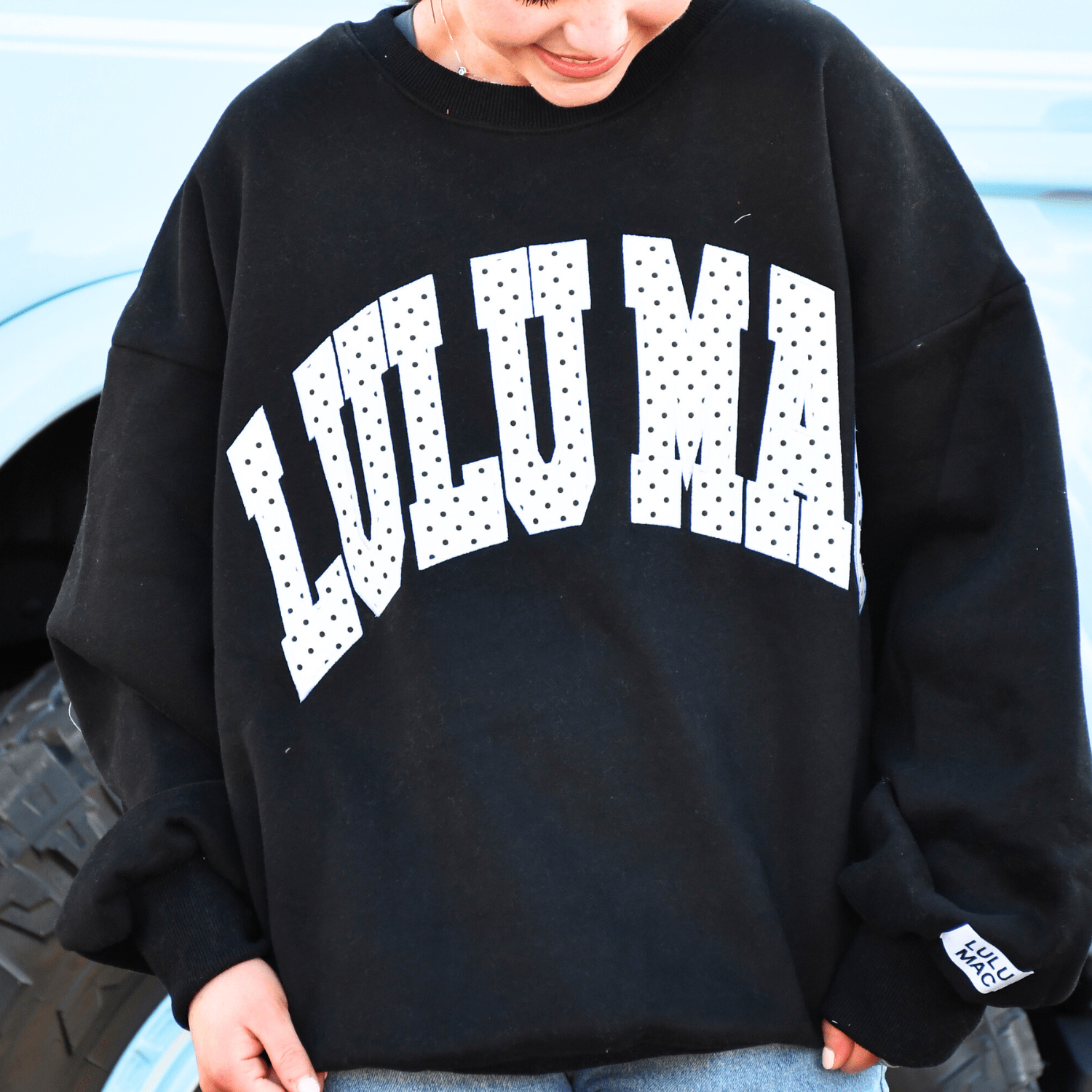 Lulu Mac Black/White Polka Dot Stitched Sweatshirt - A'Bekah's Boutique