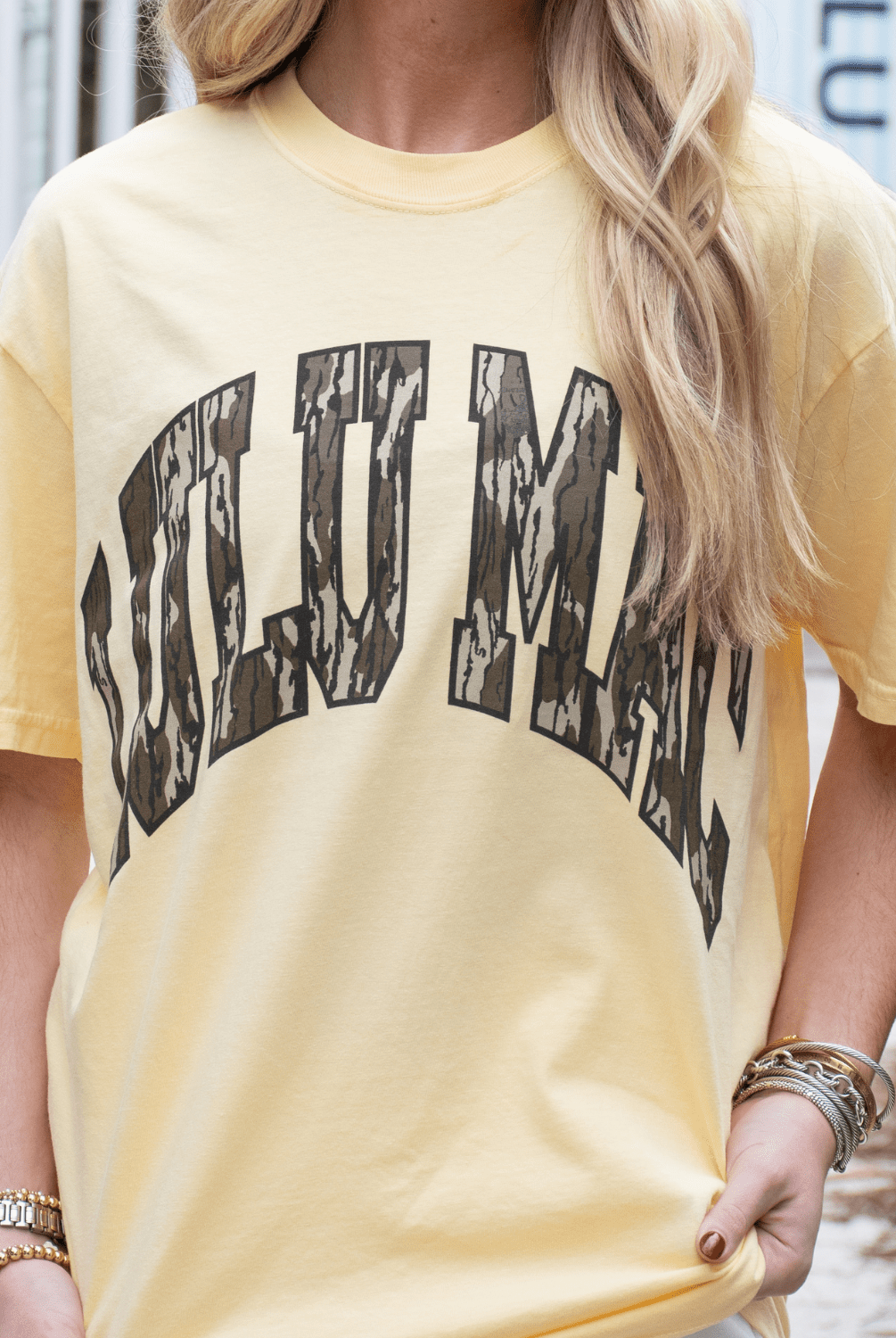 Lulu Mac Butter Yellow Comfort Colors Mossy Oak Tee - A'Bekah's Boutique