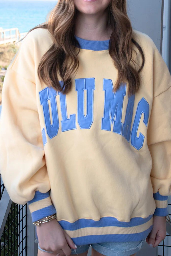 Lulu Mac Butter Yellow Sweatshirt with Lavender Lettering - A'Bekah's Boutique