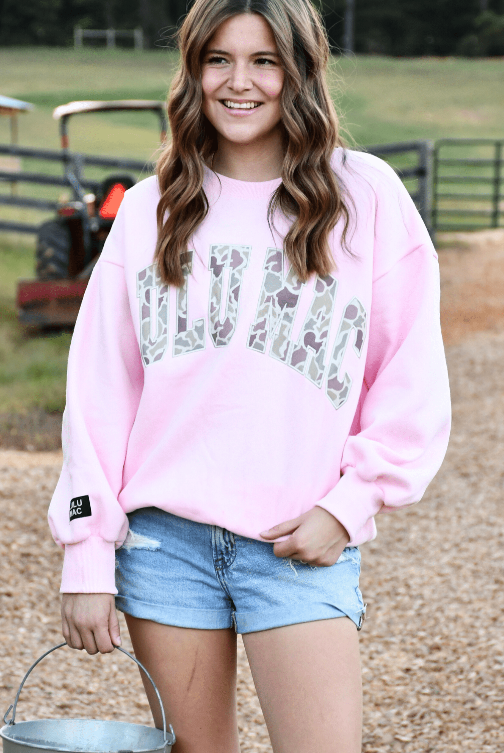 LULU MAC Camo/Light Pink Embroidered Sweatshirt *PRE - ORDER* - A'Bekah's Boutique