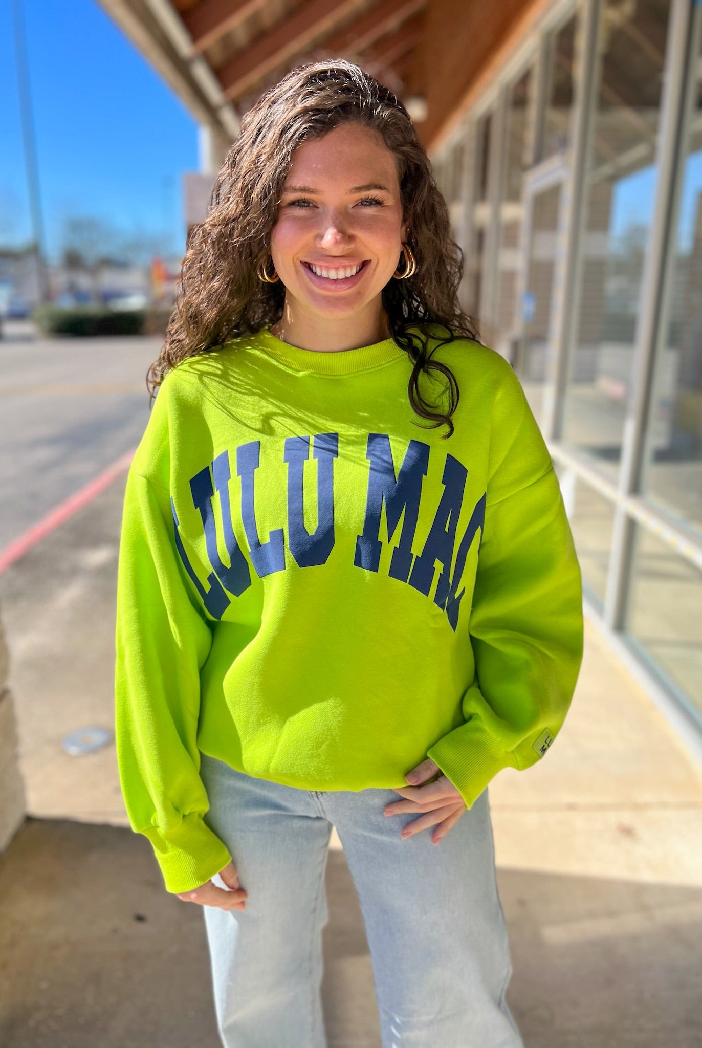 LULU MAC Chartruese/Deep Blue Sweatshirt - A'Bekah's Boutique