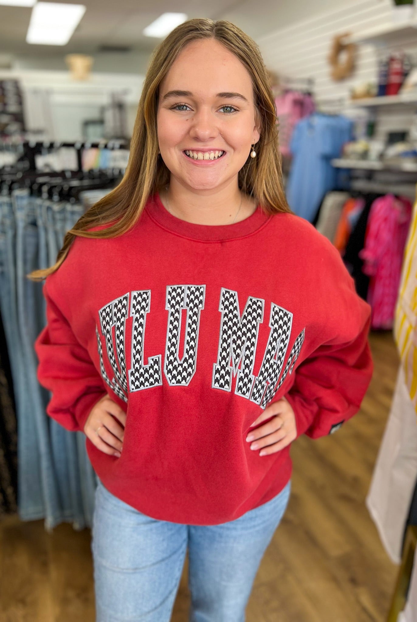 Lulu Mac Crimson Houndstooth - Stitched Sweatshirt - A'Bekah's Boutique