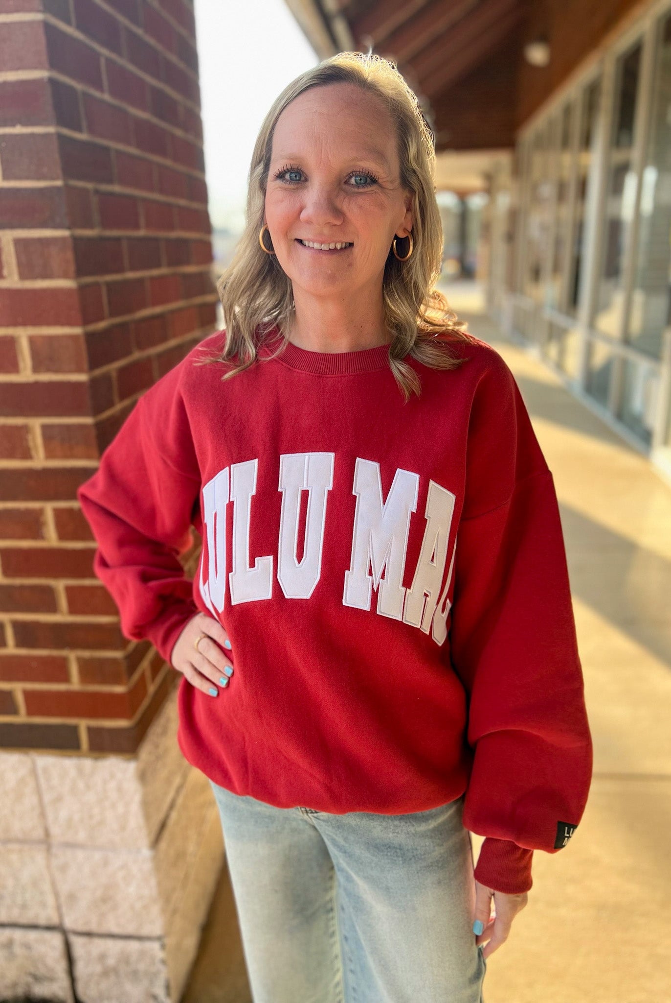 Lulu Mac Crimson/White - Stitch Sweatshirt - A'Bekah's Boutique