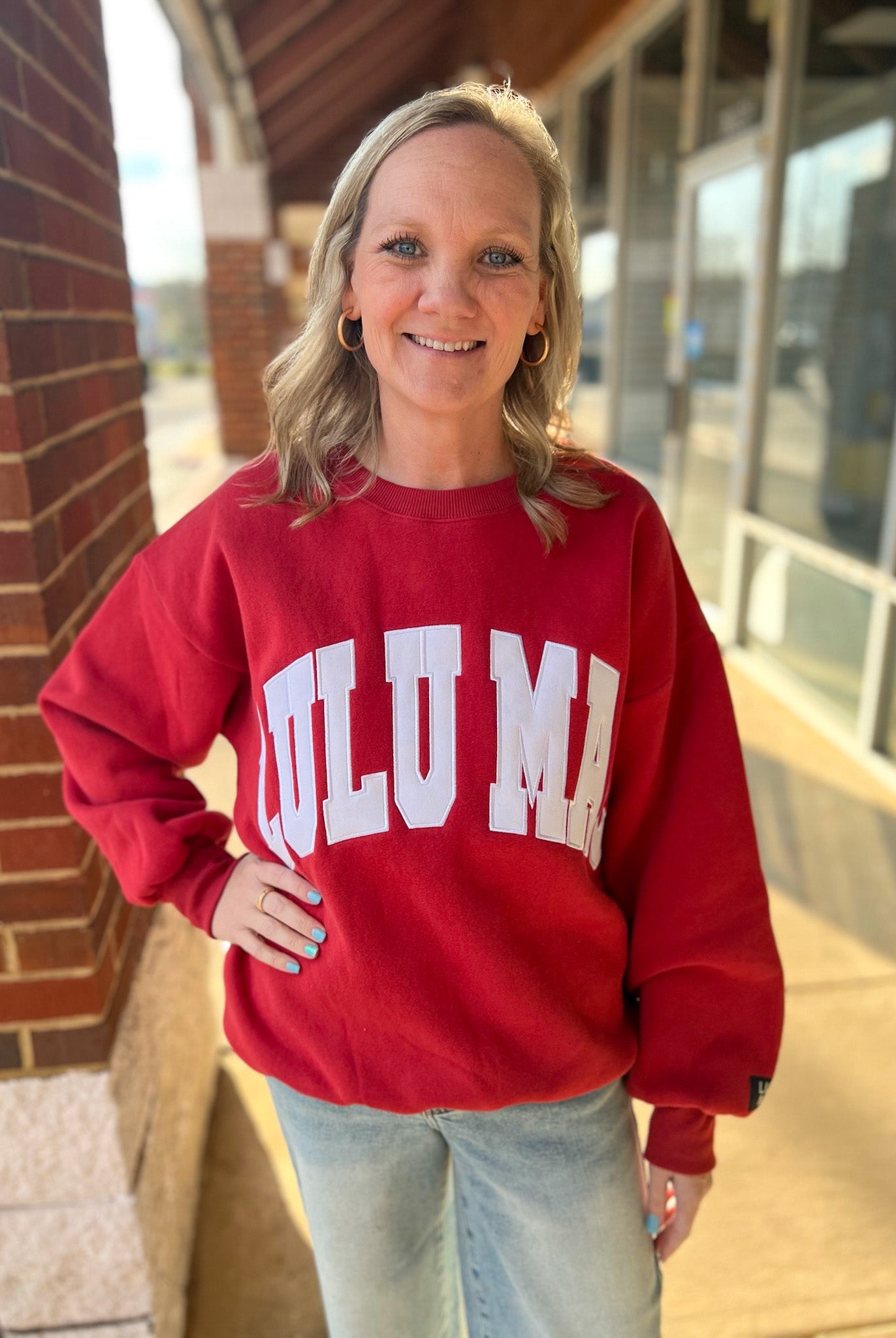 Lulu Mac Crimson/White - Stitch Sweatshirt - A'Bekah's Boutique