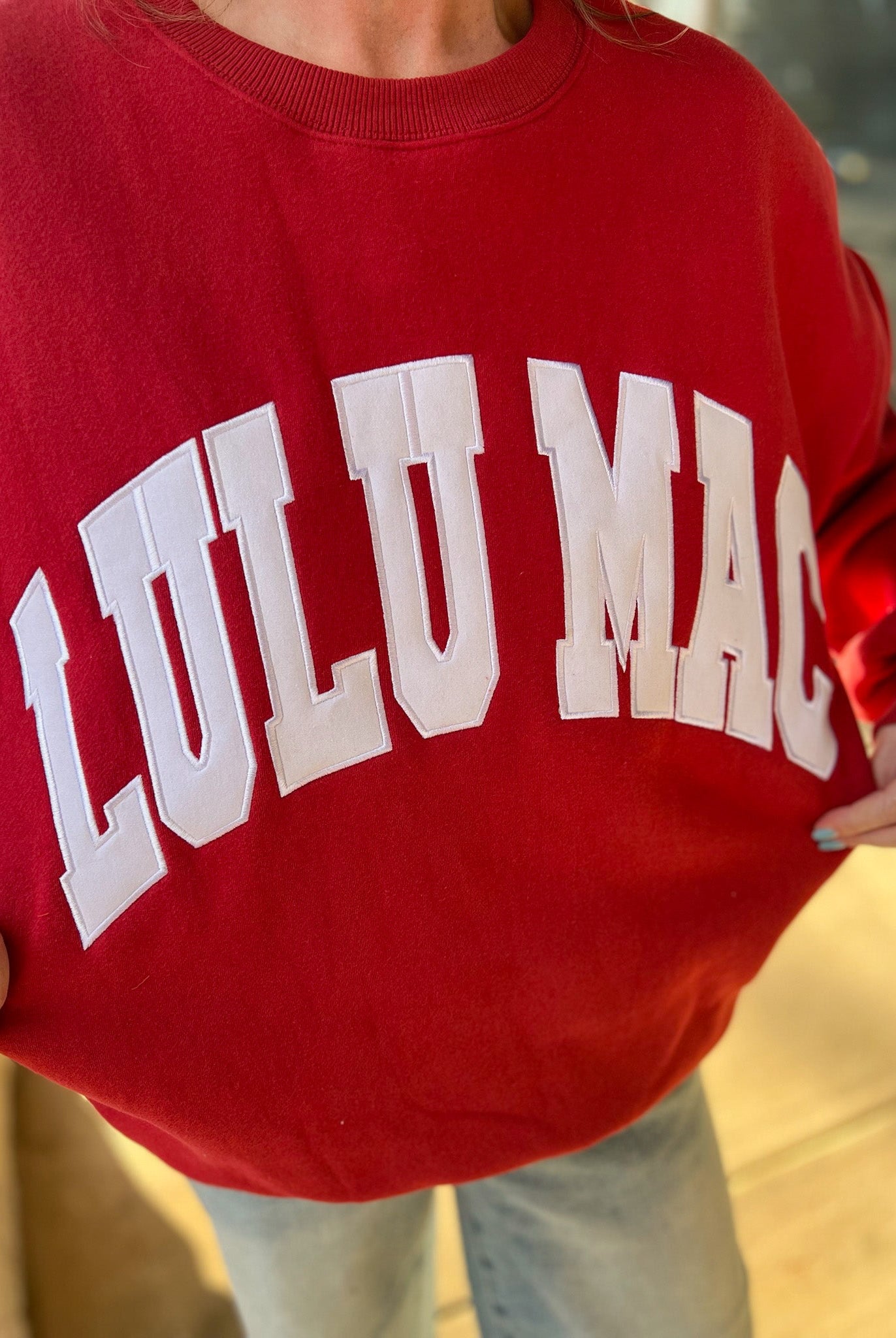 Lulu Mac Crimson/White - Stitch Sweatshirt - A'Bekah's Boutique