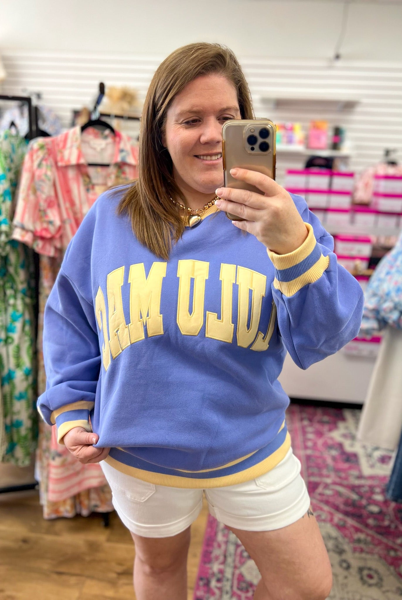 Lulu Mac Lavender Sweatshirt with Butter Yellow Lettering - A'Bekah's Boutique